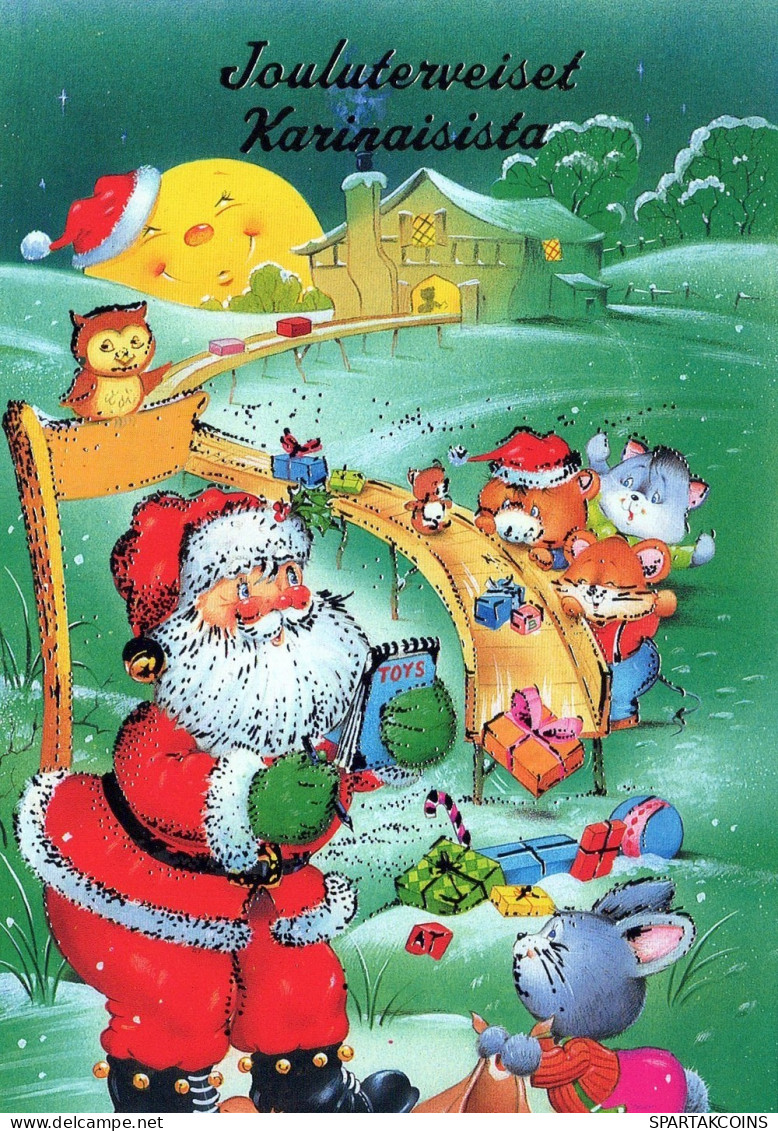 PAPÁ NOEL Animales NAVIDAD Fiesta Vintage Tarjeta Postal CPSM #PAK504.ES - Santa Claus