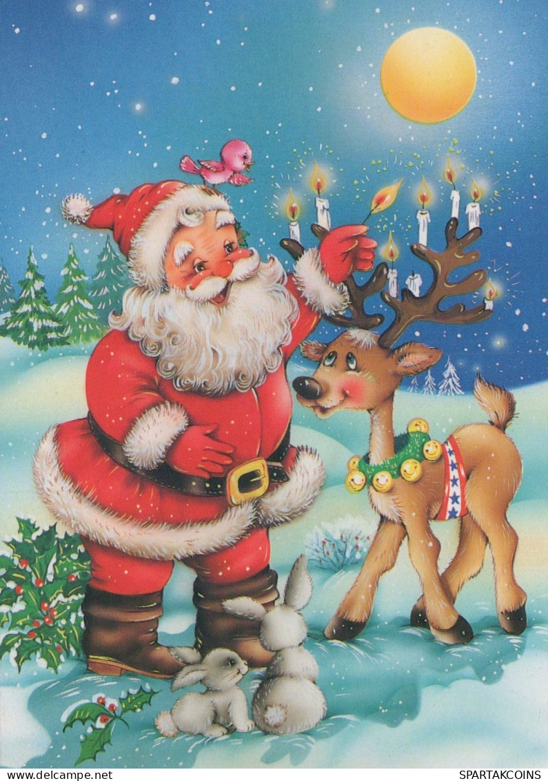 PAPÁ NOEL Animales NAVIDAD Fiesta Vintage Tarjeta Postal CPSM #PAK569.ES - Santa Claus