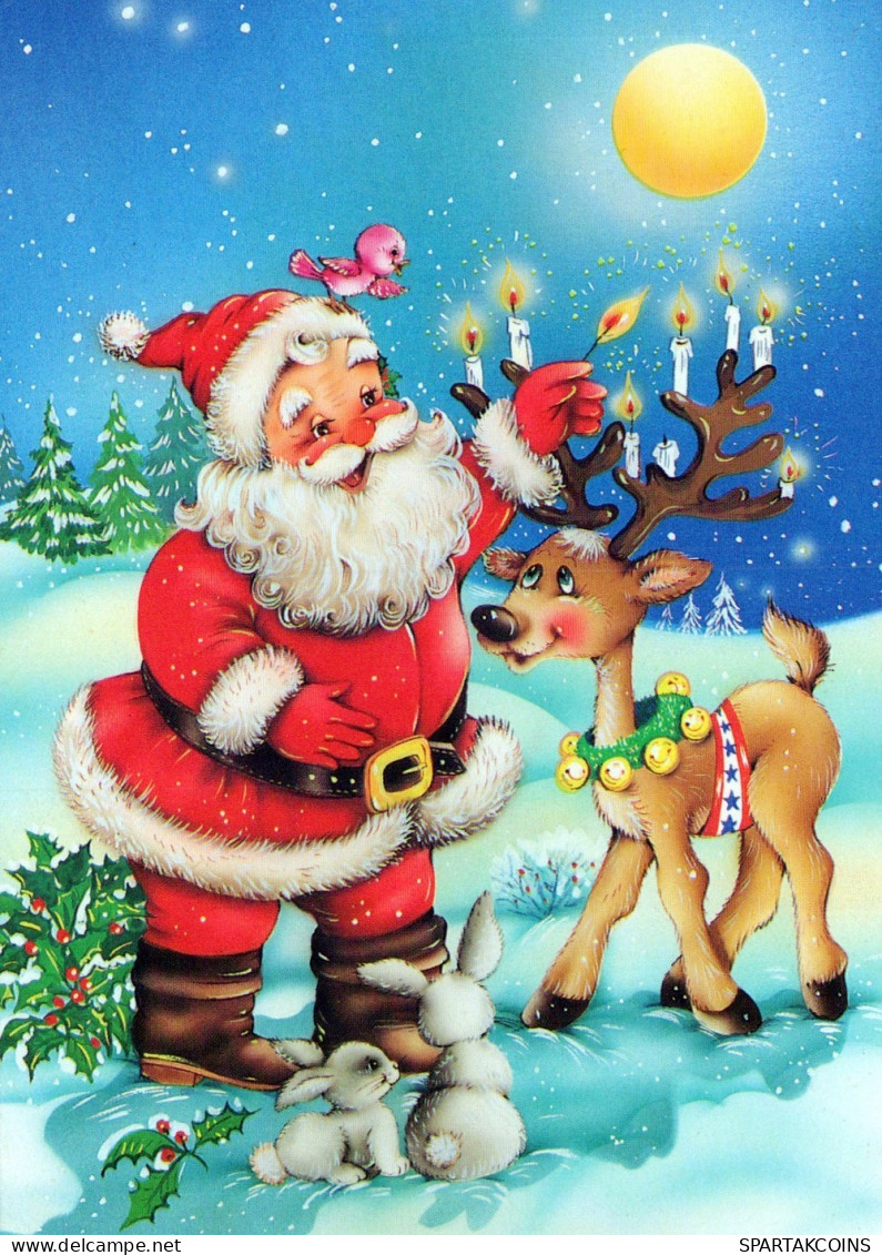 PAPÁ NOEL Animales NAVIDAD Fiesta Vintage Tarjeta Postal CPSM #PAK569.ES - Santa Claus