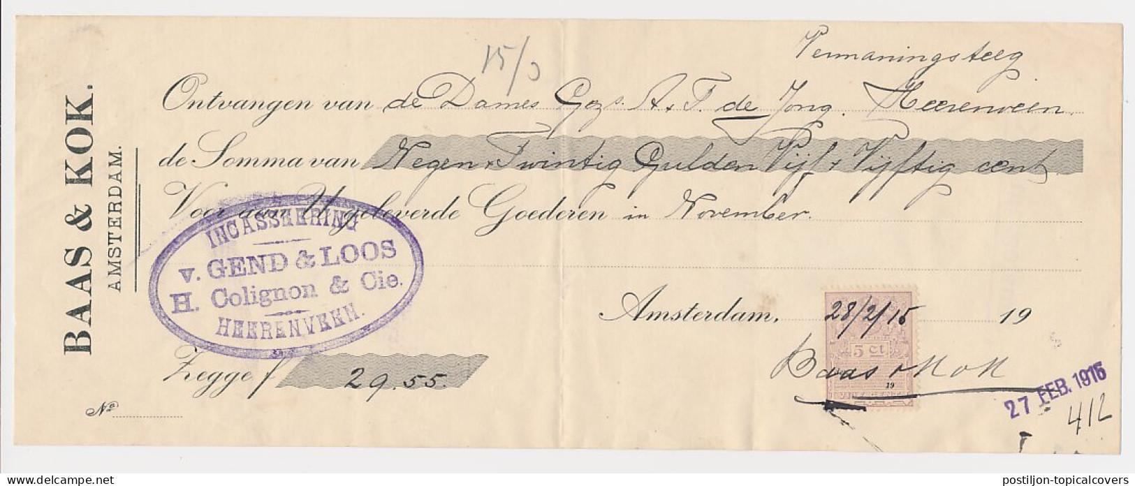 Plakzegel 5 Ct Den 19.. - Amsterdam 1916 - Revenue Stamps