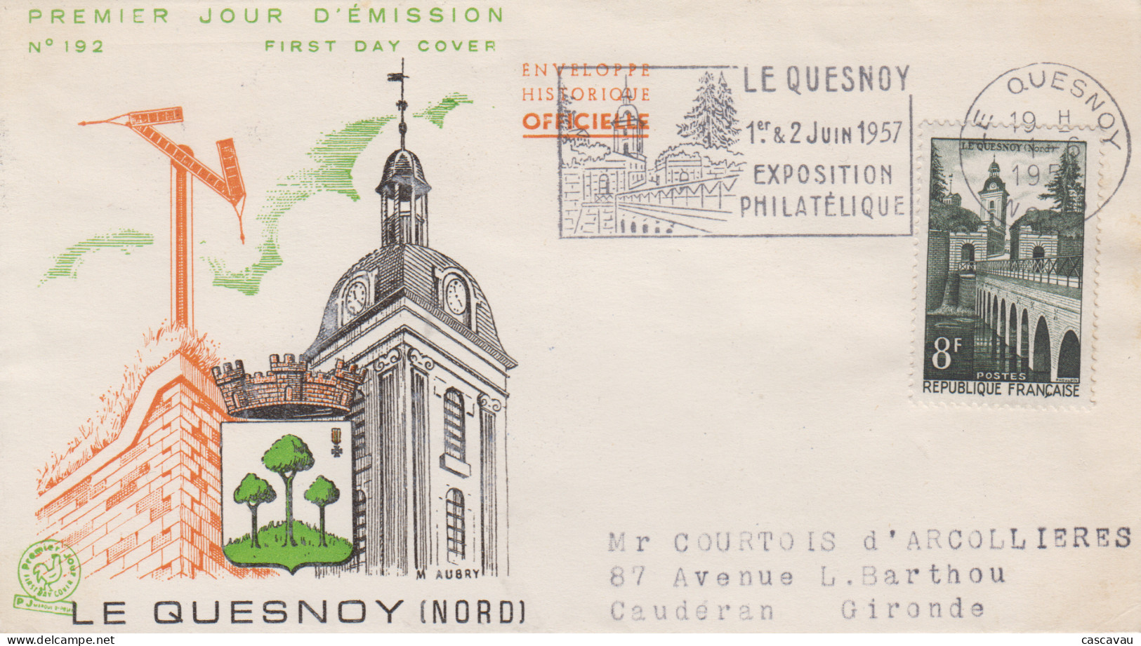 Enveloppe  FDC   Flamme  1er  Jour   FRANCE   LE  QUESNOY   1957 - 1950-1959