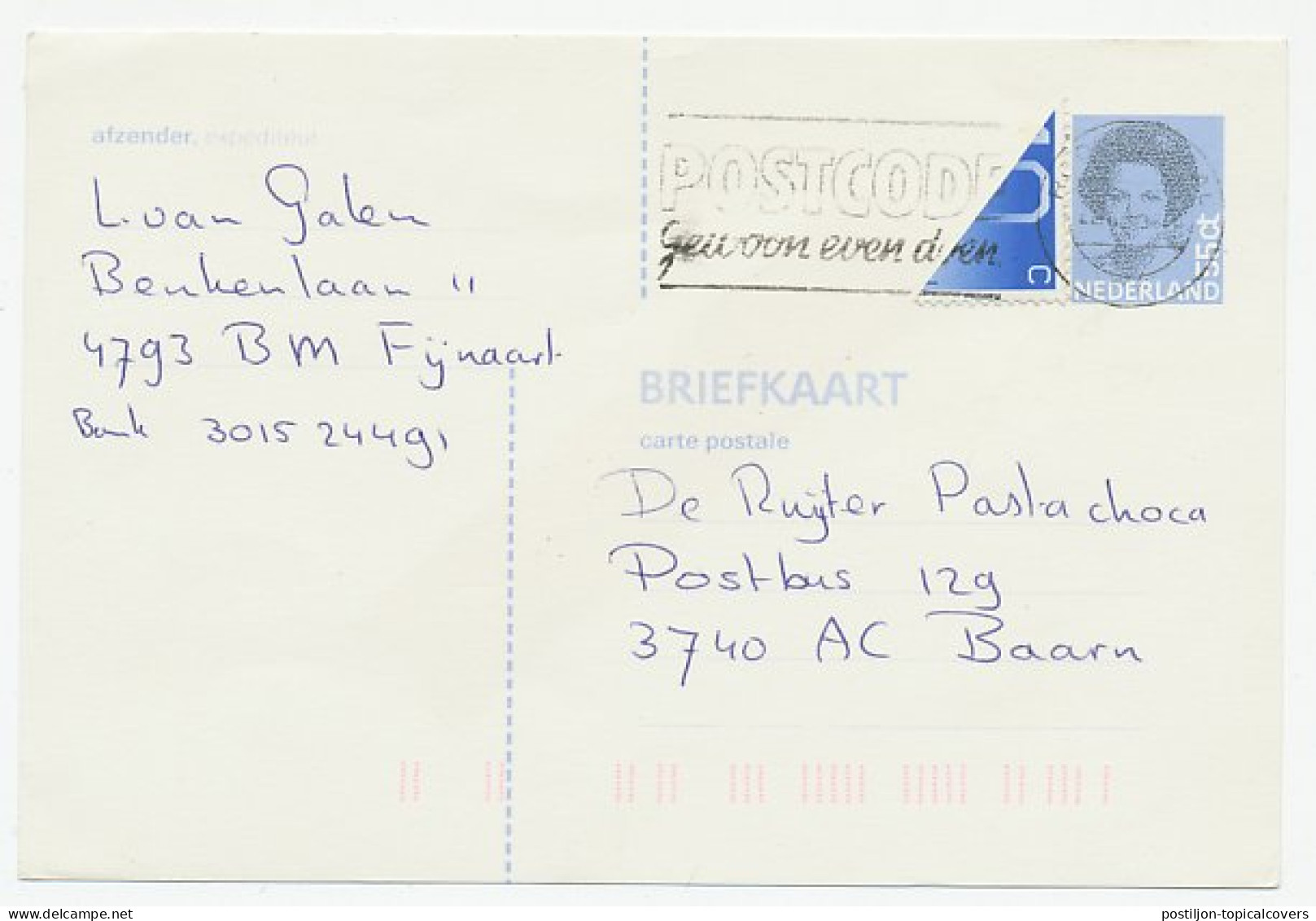 Briefkaart / Bijfrankering Gehalveerd Zegel Roosendaal 1993 - Sonstige & Ohne Zuordnung