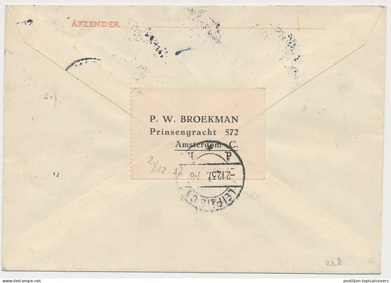 Envelop G. 23 B / Bijfr. Aangetekend Amsterdam - Duitsland 1937 - Postal Stationery