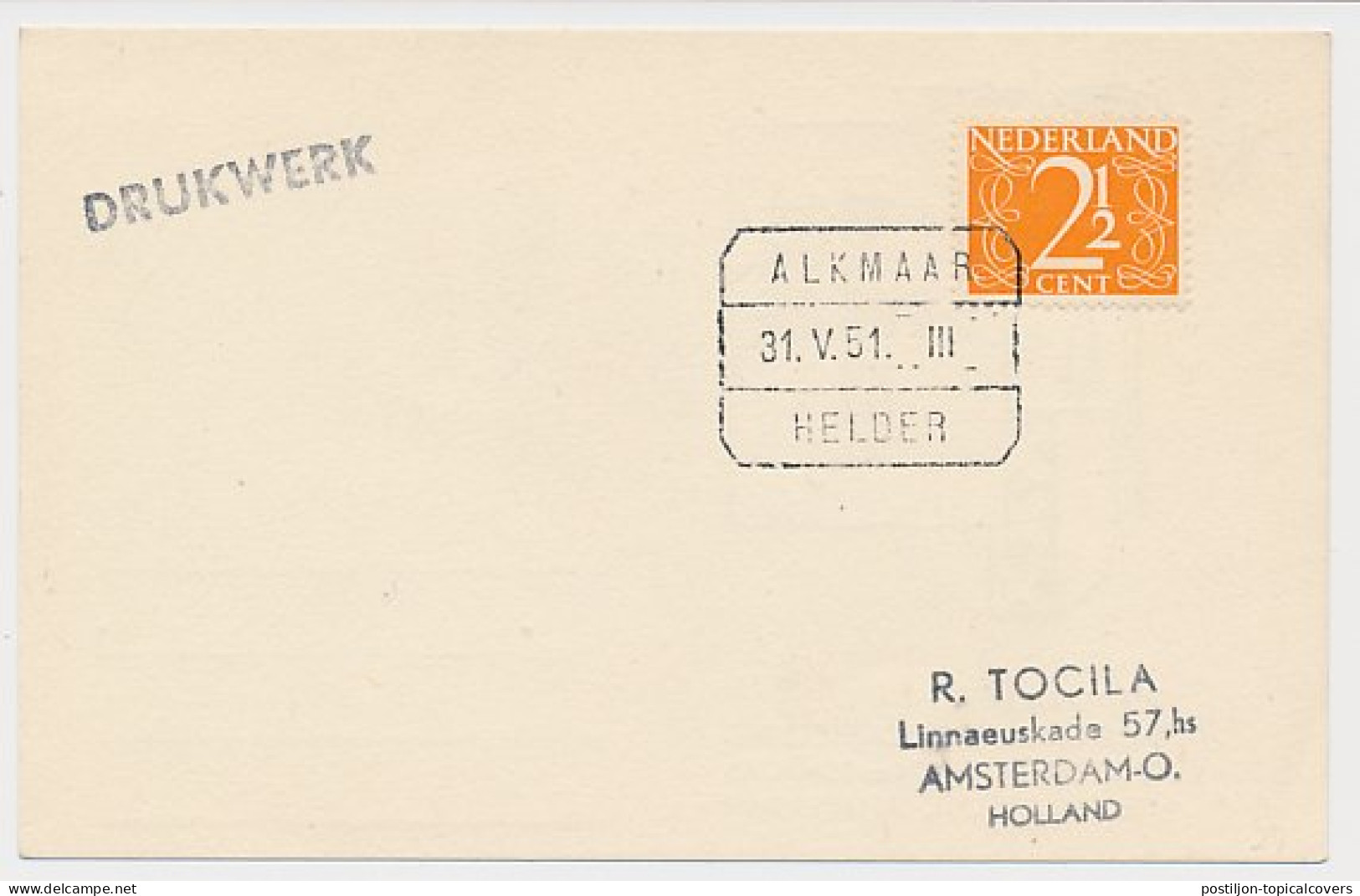 Treinblokstempel : Alkmaar - Helder III 1951 - Sin Clasificación