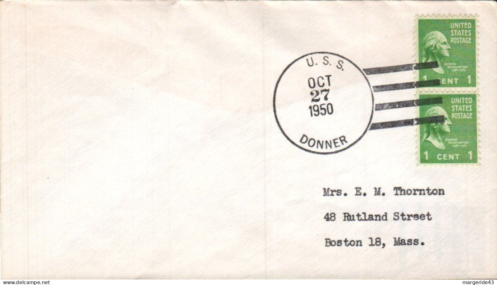 USA ETATS UNIS PLI DU NAVIRE U S S  DONNER 1950 - Covers & Documents