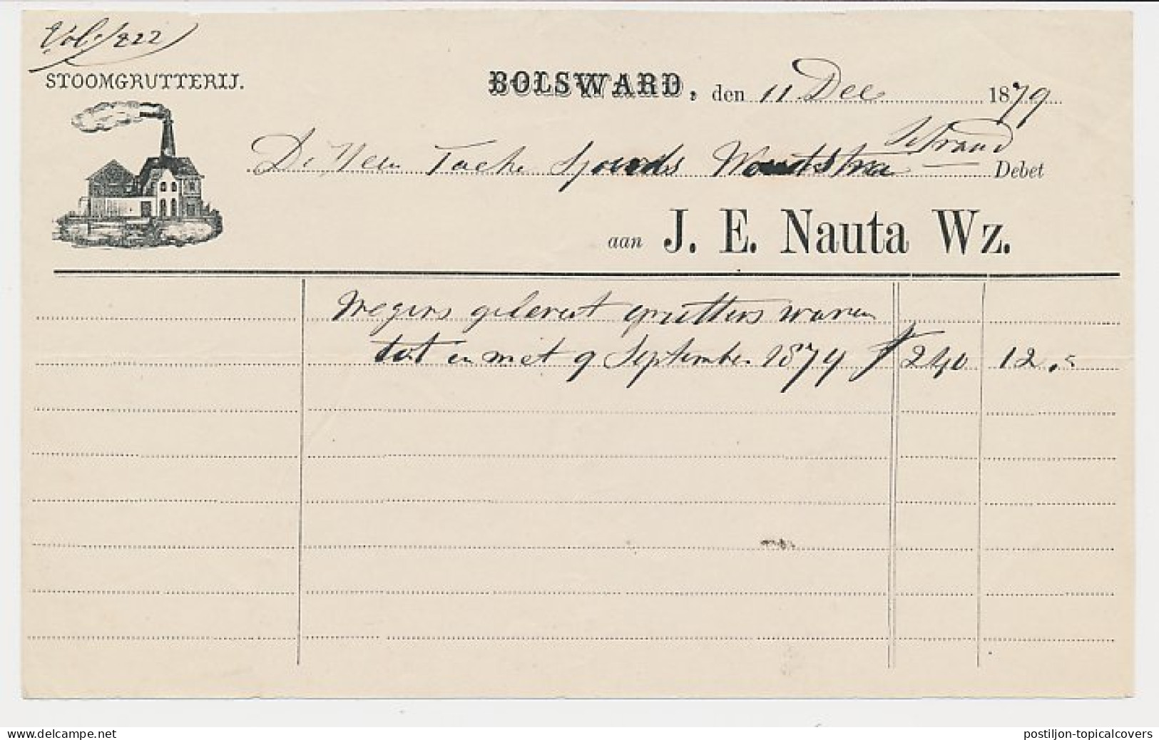 Nota Bolsward 1879 - Stoomgrutterij - Netherlands