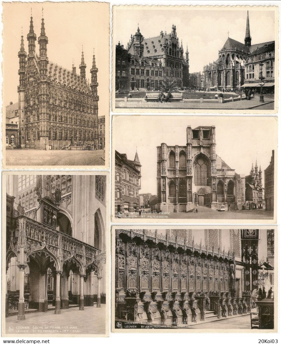 Stadhuis, Hoofdkerk St Pieterskerk, Het Oxaal, Koorbank LEUVEN,  Hôetl De Ville, Vintage_TTB CPA - Leuven