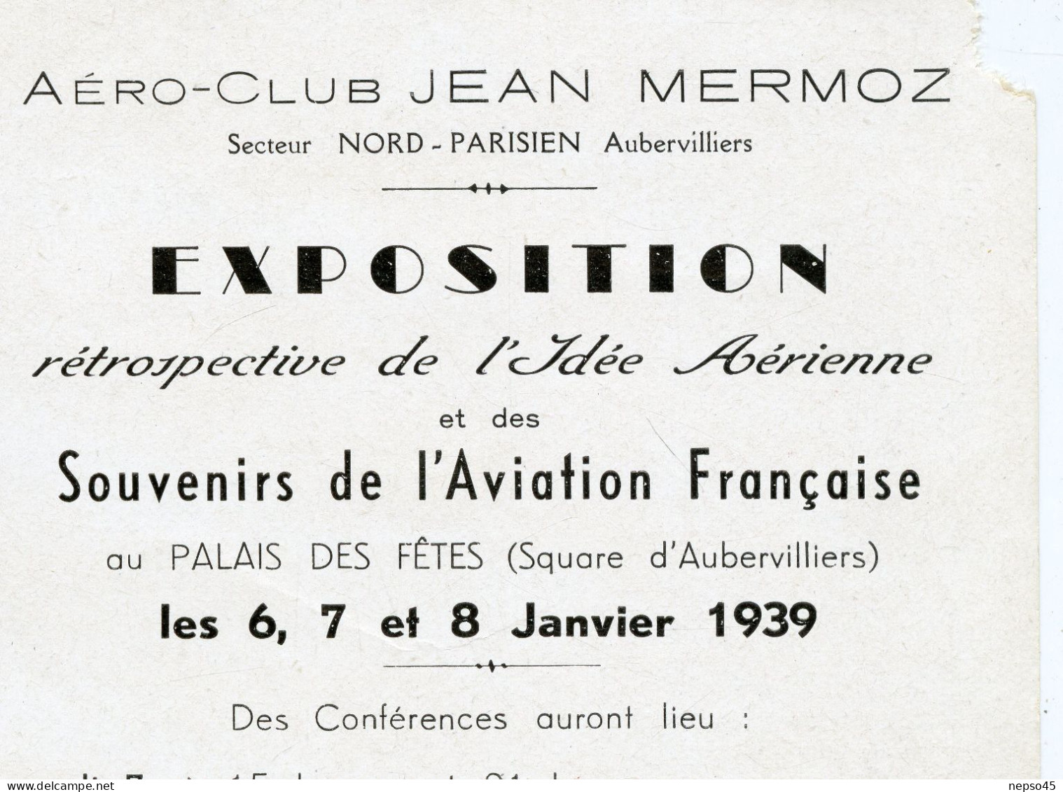 Billet De Spectacle.Aéro-Club Jean Mermoz Portrait Photo. Aubervilliers.Souvenirs Aviation Française.Bal Aviation.1939 - Aviazione