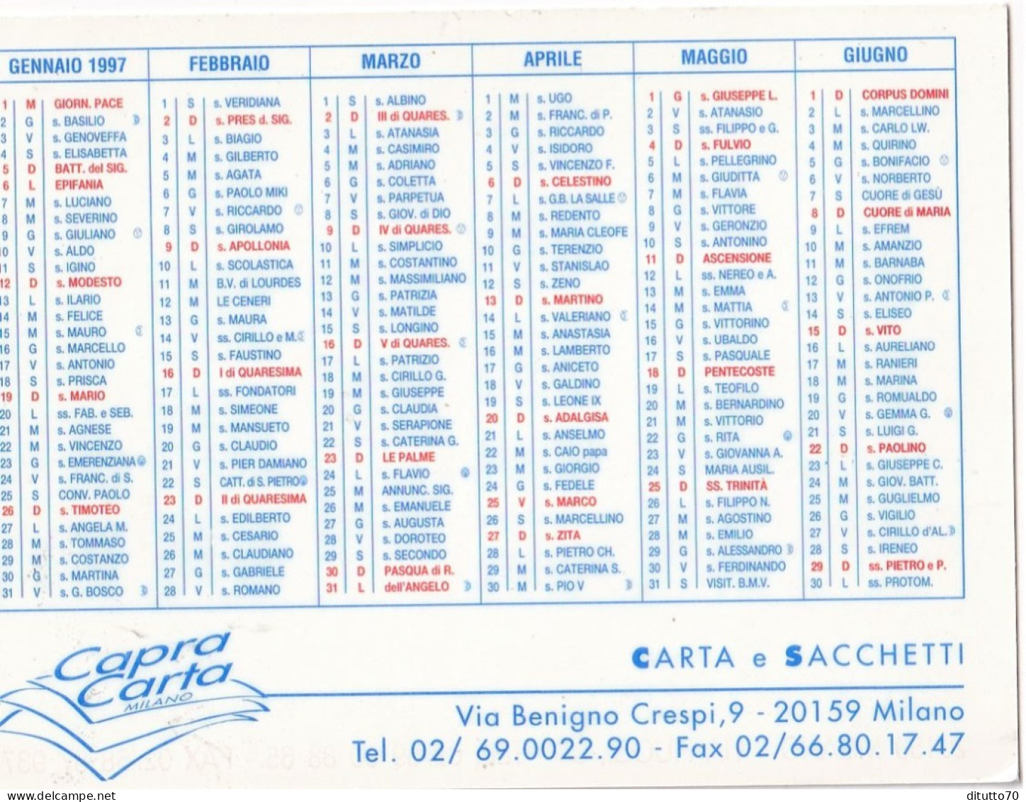 Calendarietto - Capra Carta - Miano - Anno 1997 - Tamaño Pequeño : 1991-00