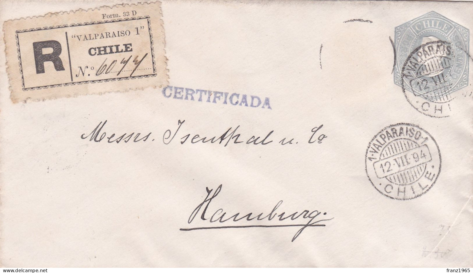 From Chile To Germany - 1894 (Valparaiso Hamburg) - Chile