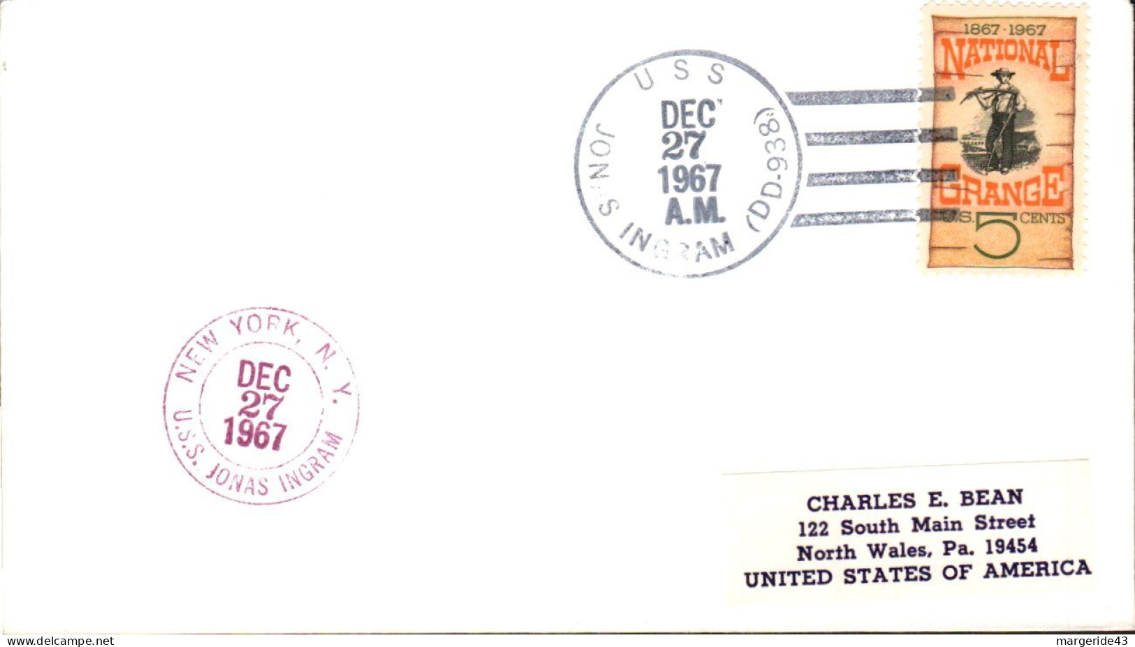 USA ETATS UNIS PLI DU NAVIRE U S S  JONAS INGRAM 1967 - Storia Postale