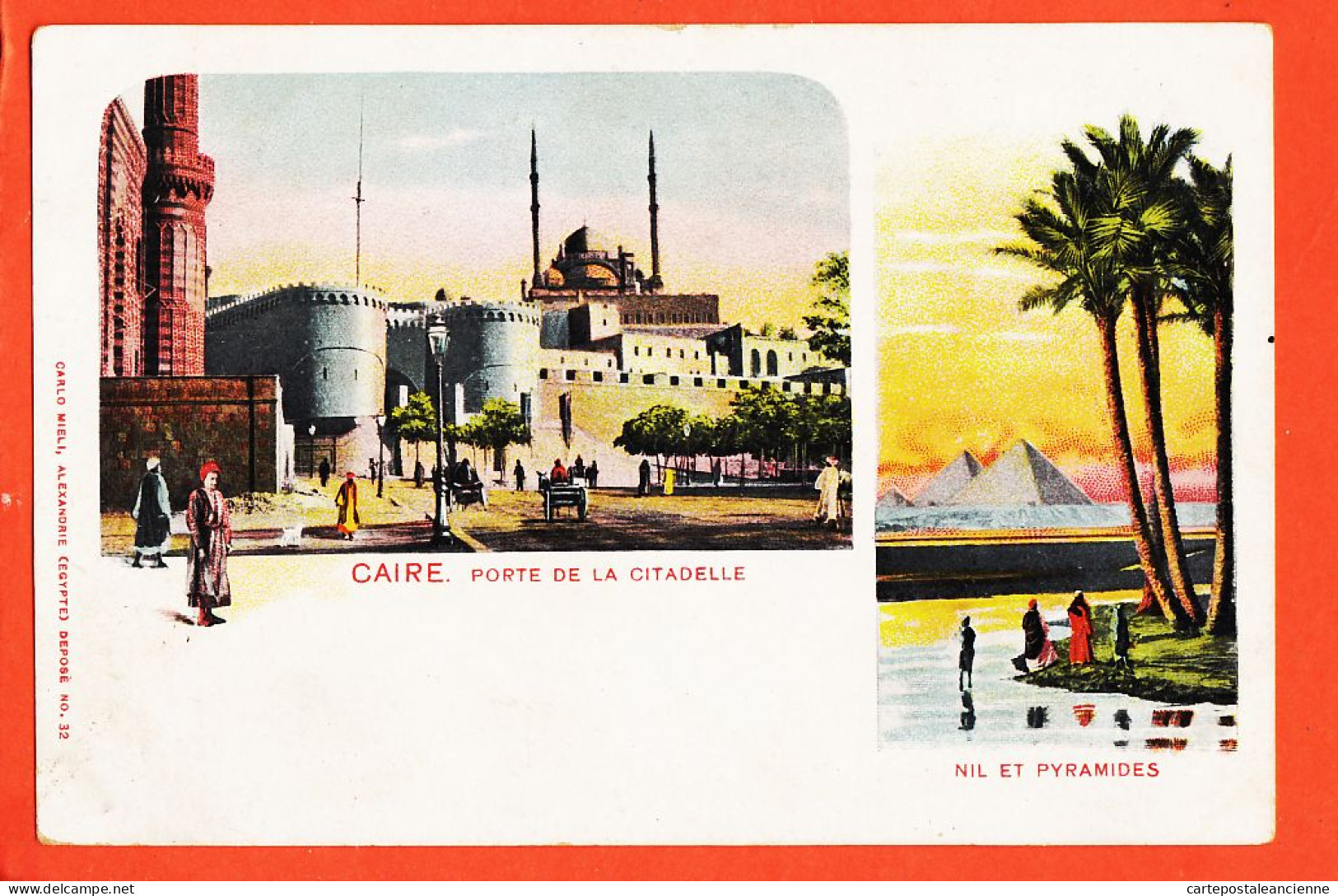 00497 / ⭐ LE CAIRE ◉ Egypte ◉ Edition Carlo MIELI Alexandrie N° 32 ◉ Bi-vues Porte Citadelle-NIL Et Pyramides 1905s - Le Caire