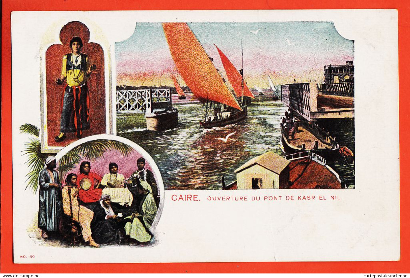 00498 / ⭐ LE CAIRE ◉ Tri-vues Ouverture Pont KASR-el-NIL / Café Arabe Femmes / Danseuse Egyptienne 1905s ◉ C. MIELI 30 - Le Caire