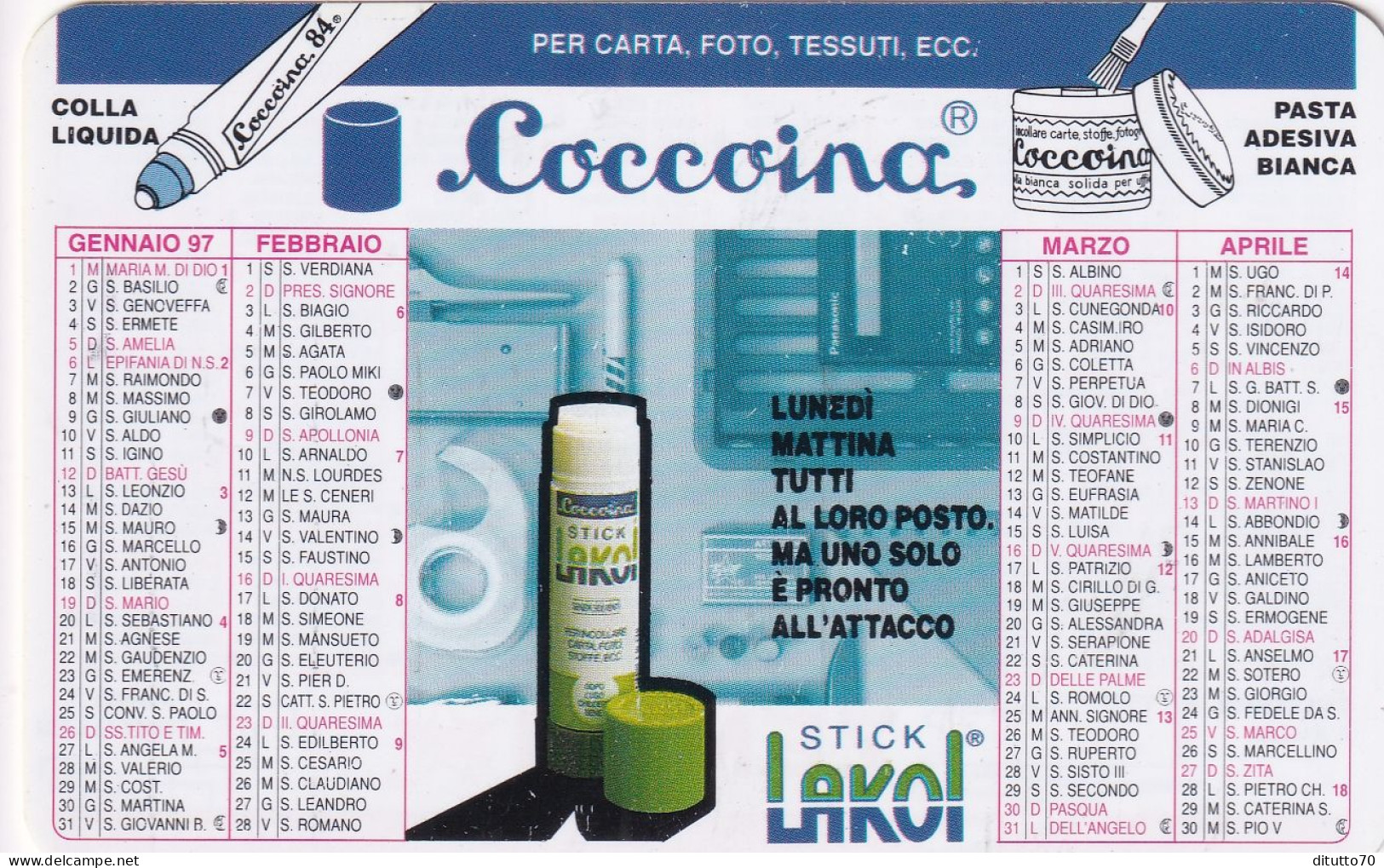 Calendarietto - Coccoina - Stick Lakol - Anno 1997 - Tamaño Pequeño : 1991-00