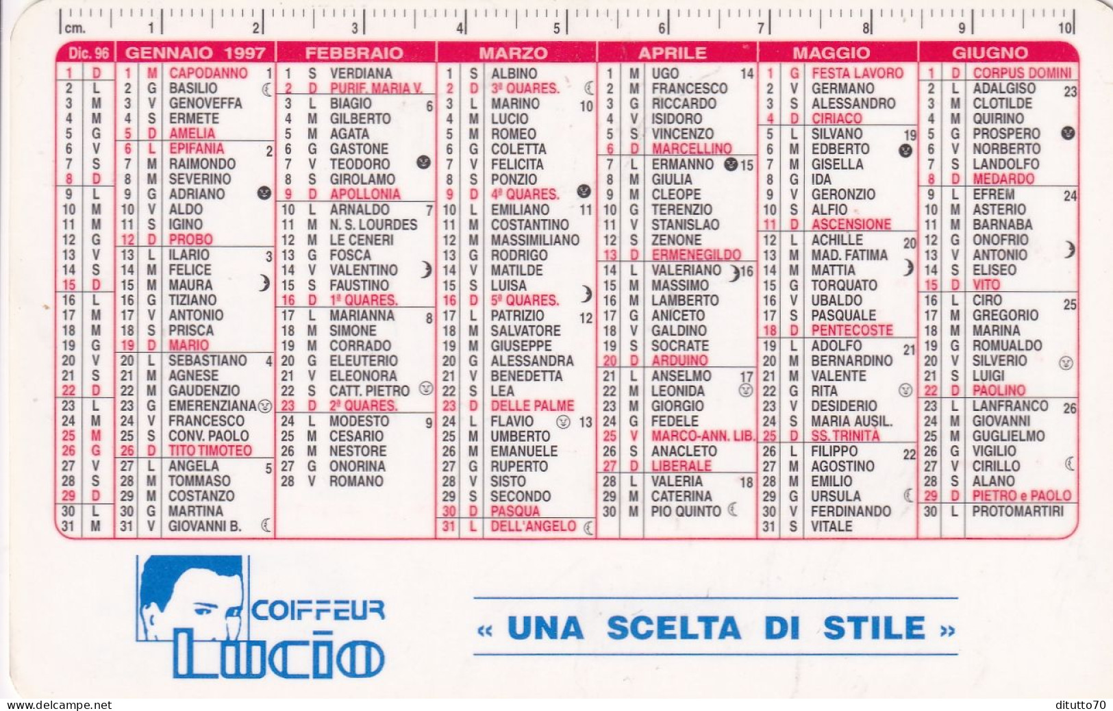 Calendarietto - Coiffeur Lucio -sesto S.giovanni - Milano - Anno 1997 - Tamaño Pequeño : 1991-00