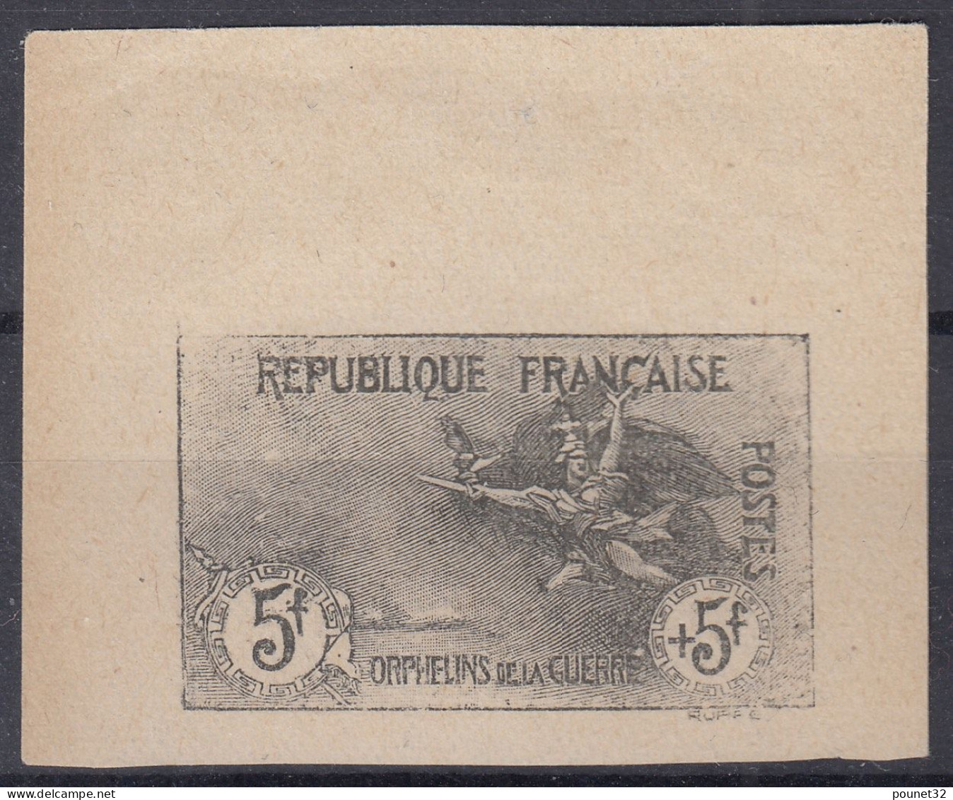 TIMBRE FRANCE ORPHELIN 5F+5F N° 155 TRES RARE ESSAI EN NOIR SIGNE CALVES - COTE 4000 € - Essais, Non-émis & Vignettes Expérimentales