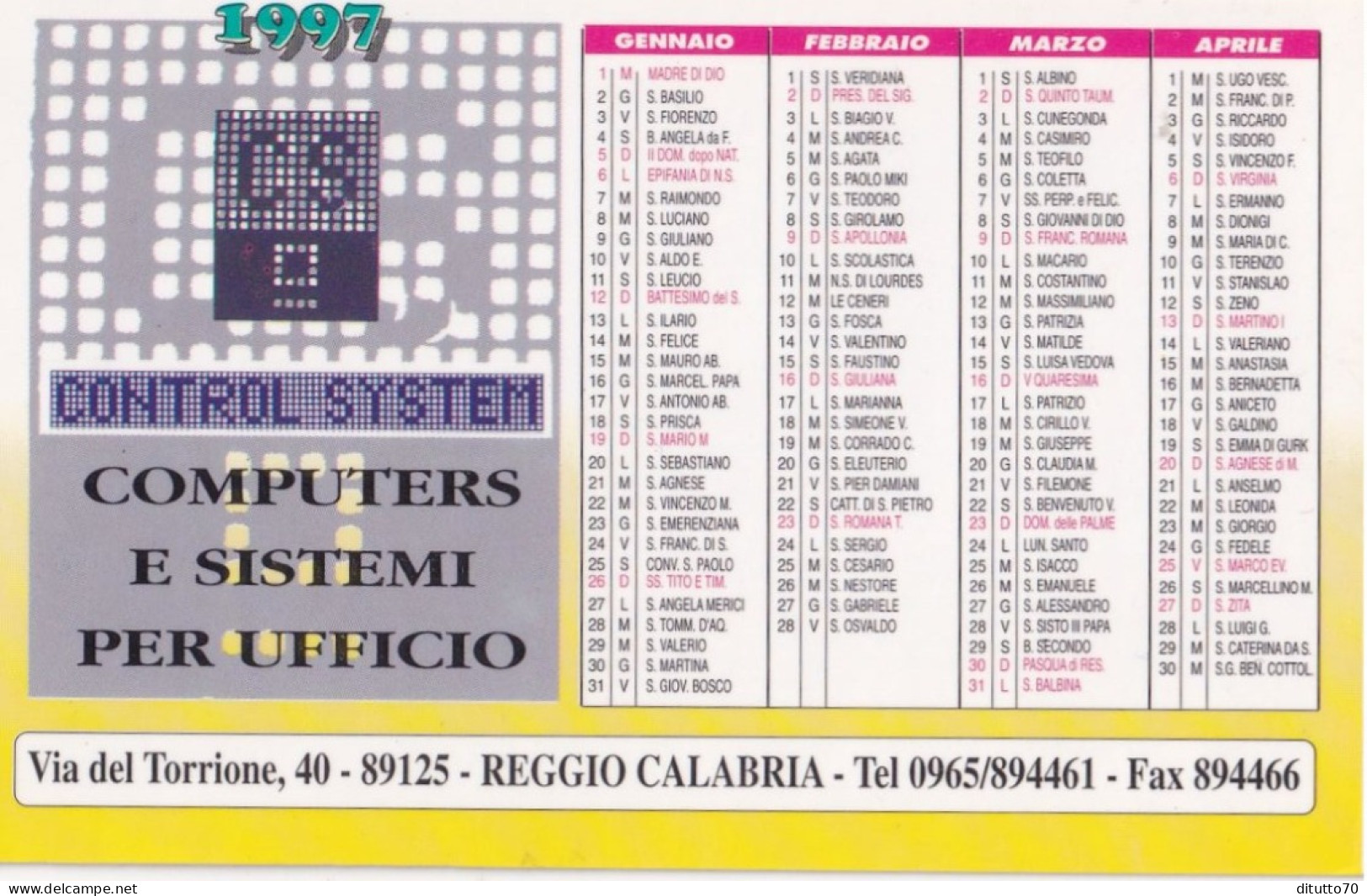 Calendarietto - Control System - Reggio Calabria - Anno 1997 - Formato Piccolo : 1991-00