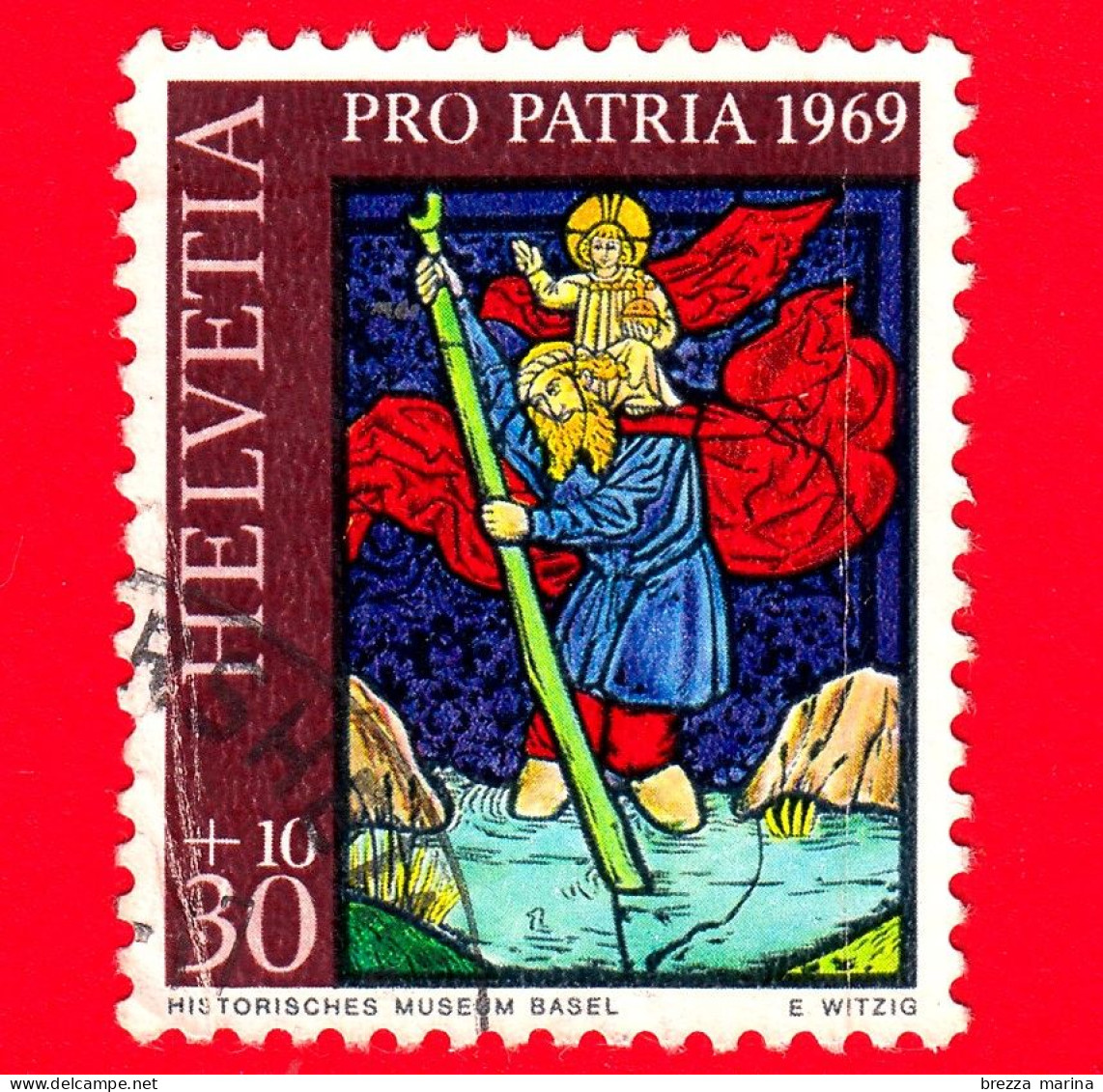 SVIZZERA - Usato - 1969 - Pro Patria - Vetrata - Cattedrale Di Basilea - San Cristoforo - 30+10 - Gebraucht