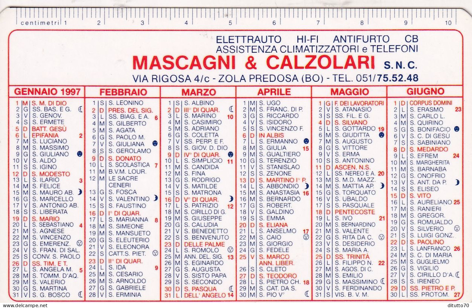 Calendarietto - Elettrauto - Mascagni E Calzolari - Zola Predosa - Bologna - Anno 1997 - Formato Piccolo : 1991-00