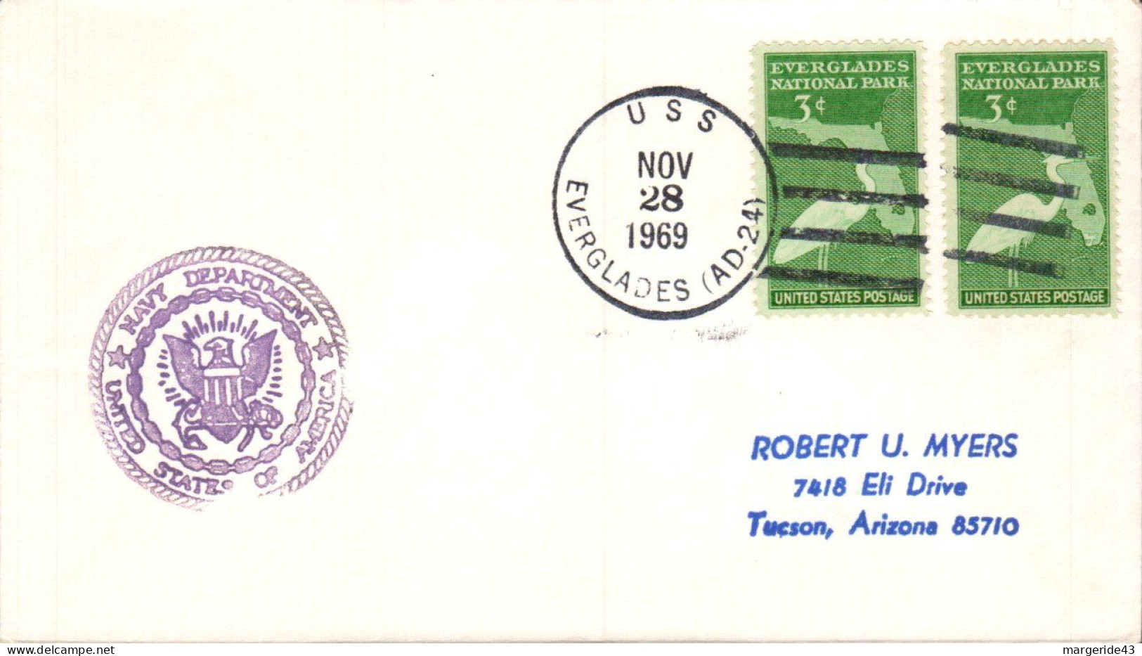 USA ETATS UNIS PLI DU NAVIRE U S S EVERGLADES 1969 - Cartas & Documentos