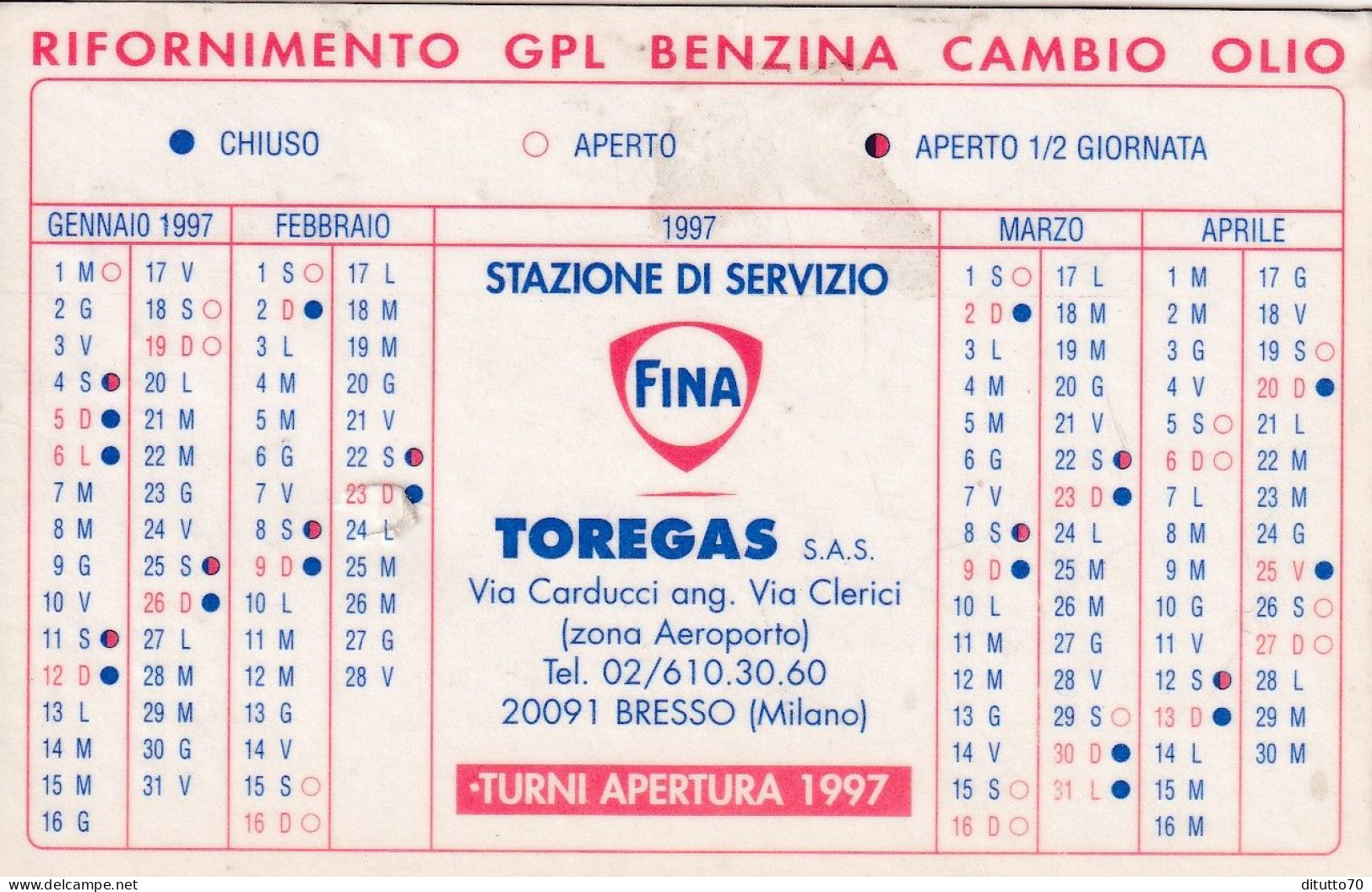 Calendarietto - FINA - Stazione Di Servizio - Bresso - Milano - Anno 1997 - Small : 1991-00