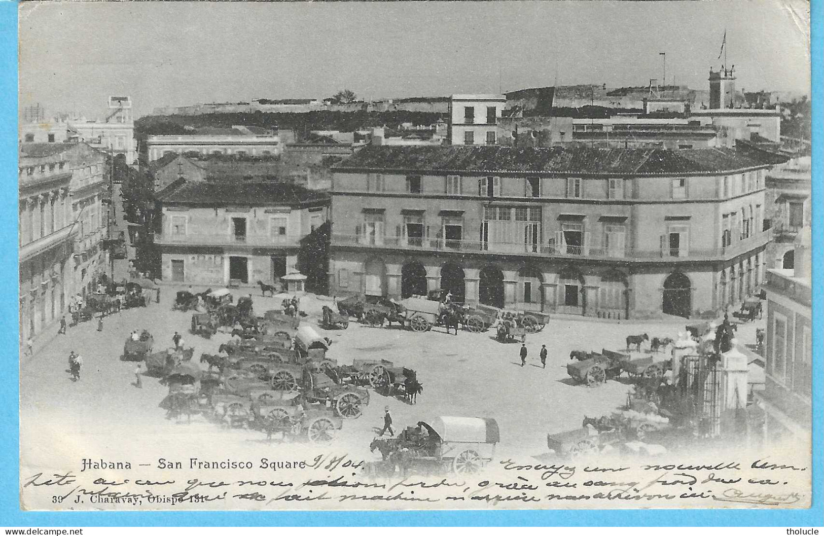Cuba-1904-Habana-La Havane-San Francisco Square-Attelages-Chevaux-Horses-Timbre 2 S Palms-Edit.J.Charavay, Obispo 131 - Kuba