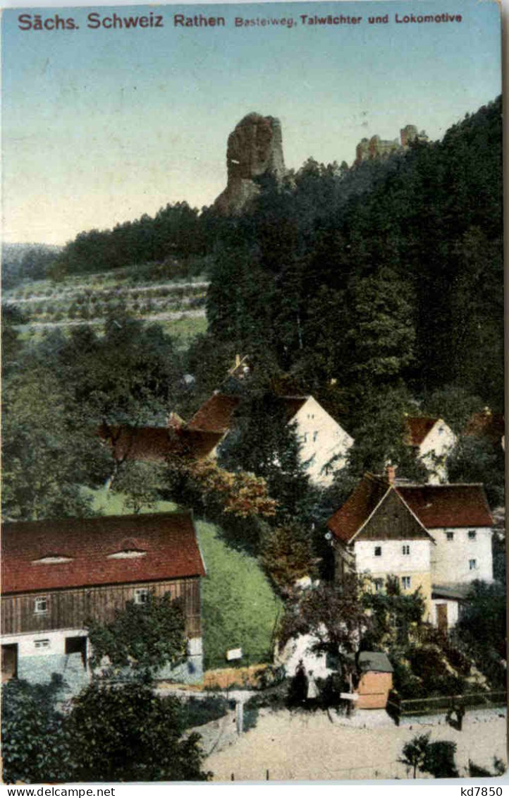 Rathen, Sächs. Schweiz, Basteiweg, Talwächter Und Lokomotive - Rathen