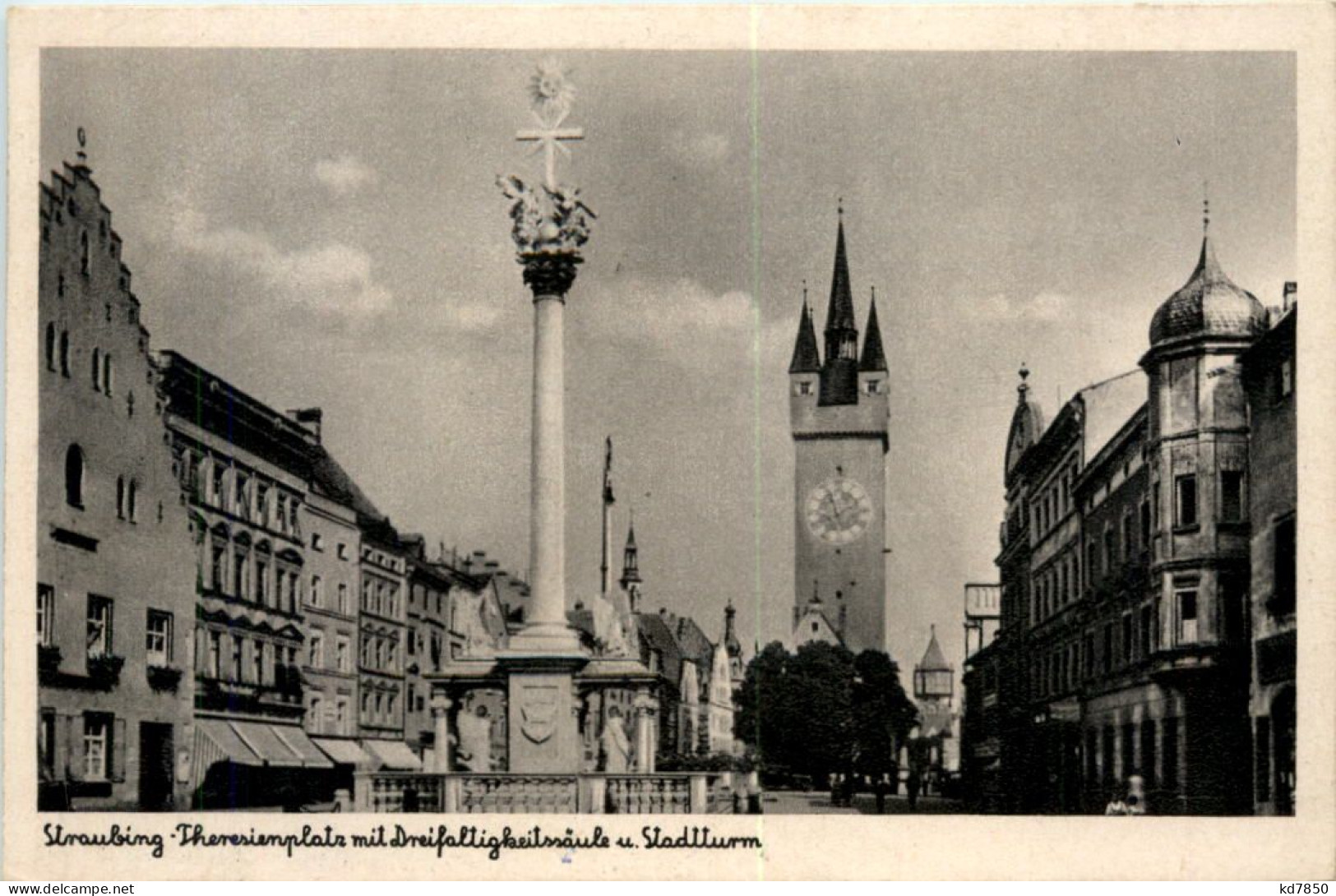 Straubing, Theresienplatz Mit Dreifaltigkeitssäule U. Stadtturm - Straubing