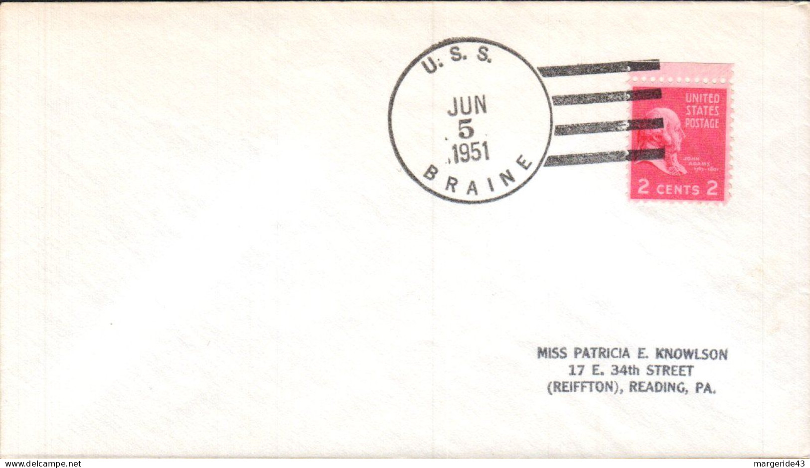 USA ETATS UNIS PLI DU NAVIRE U S S BRAINE 1951 - Storia Postale