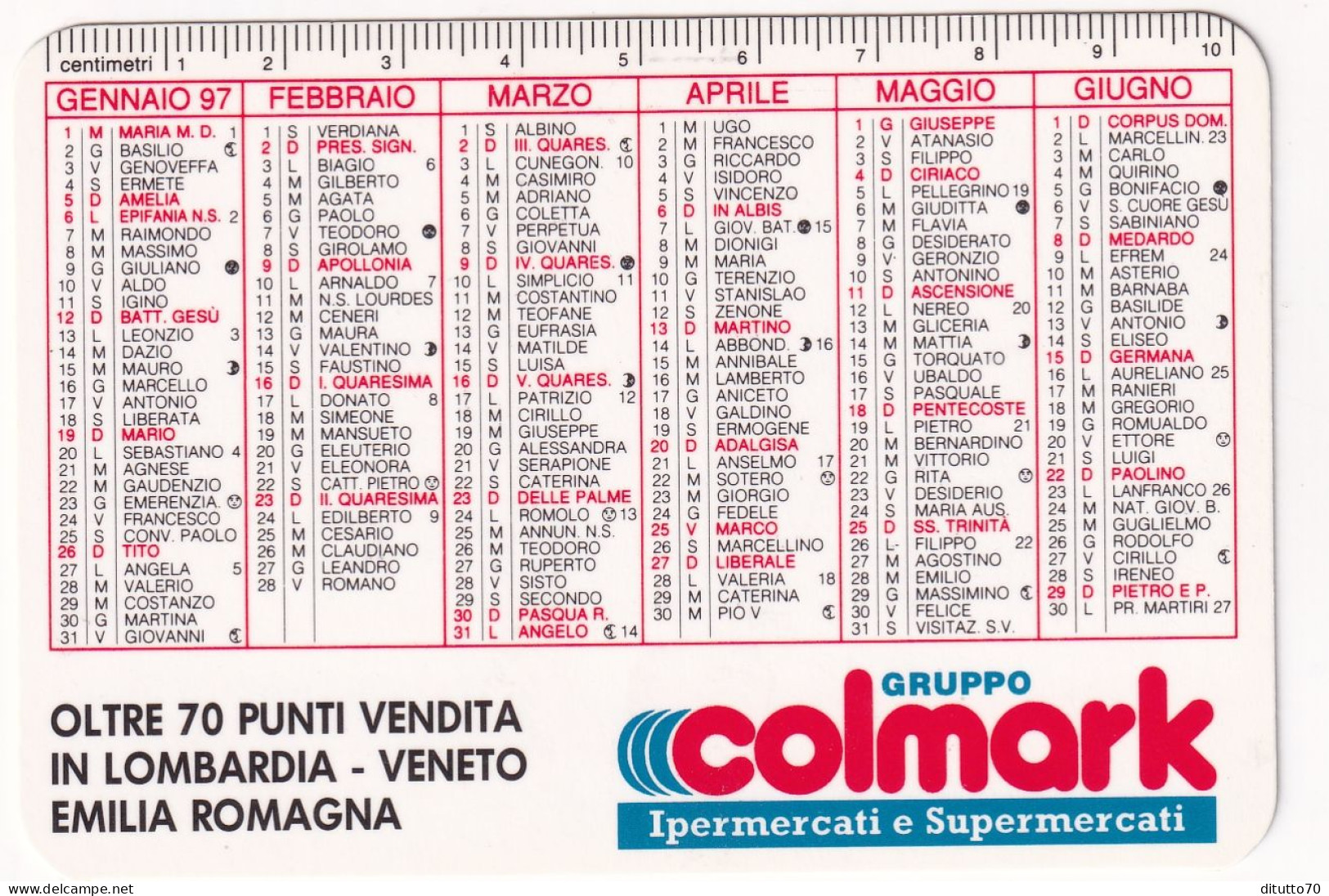 Calendarietto - Gruppo Colmark - Ipermercati E Supermercati - Anno 1997 - Formato Piccolo : 1991-00