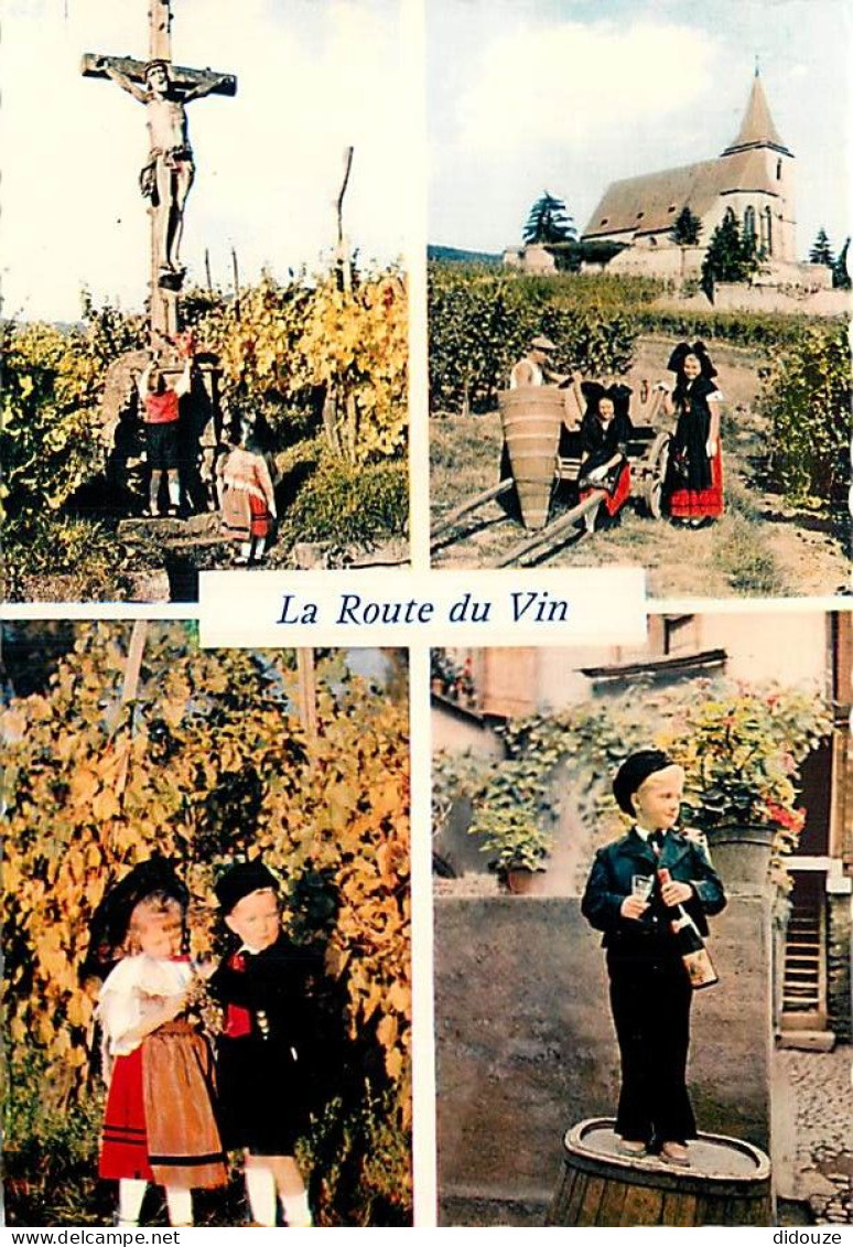 Vignes - Alsace - Multivues - La Route Du Vin - Enfants - Folklore - Carte Dentelée - CPSM Grand Format - Carte Neuve -  - Wijnbouw