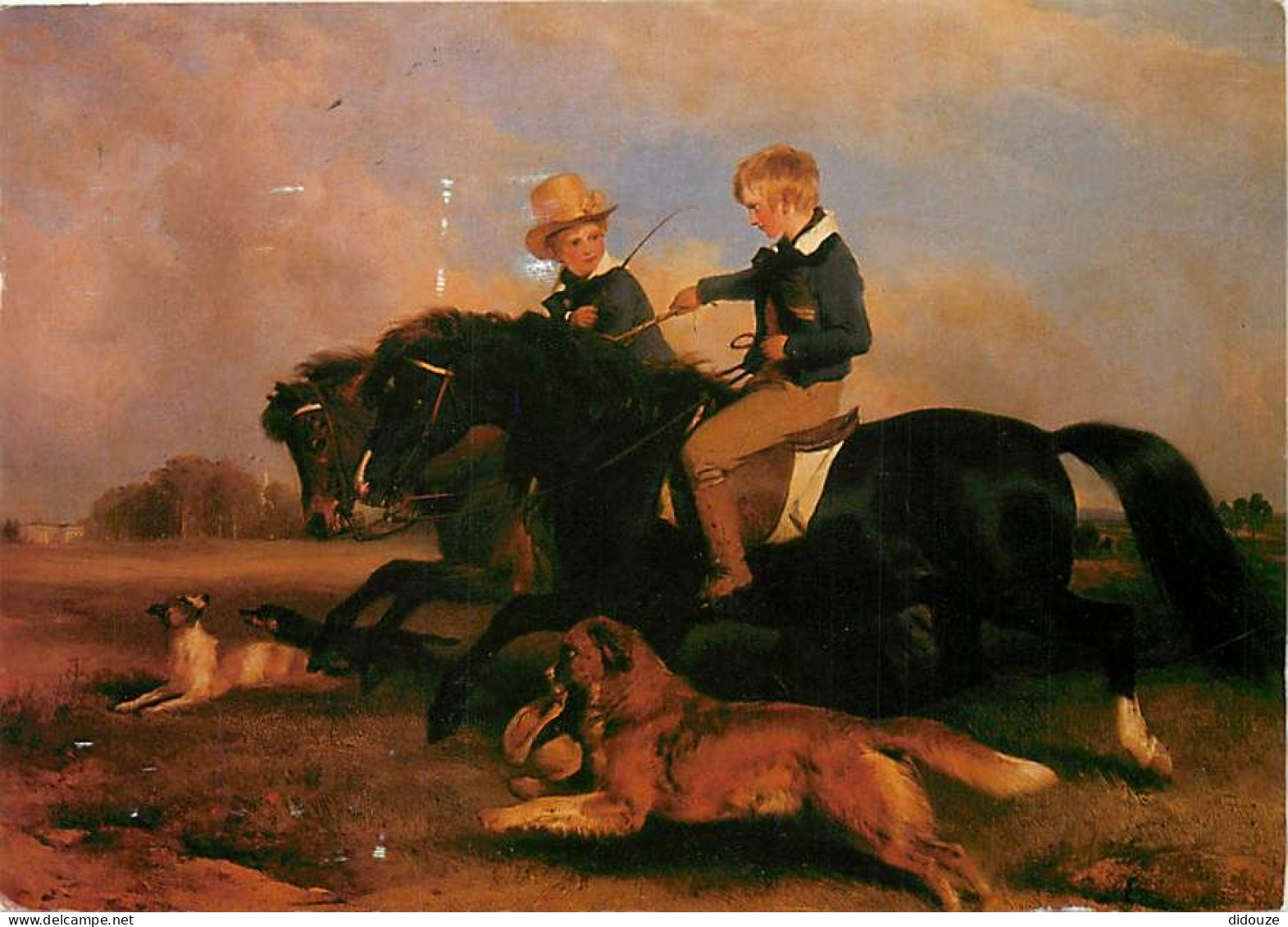 Art - Peinture - Sir Edwin Landseer - The Hon. E. S. Russell And His Brother - Chevaux - Chiens - CPM - Voir Scans Recto - Malerei & Gemälde
