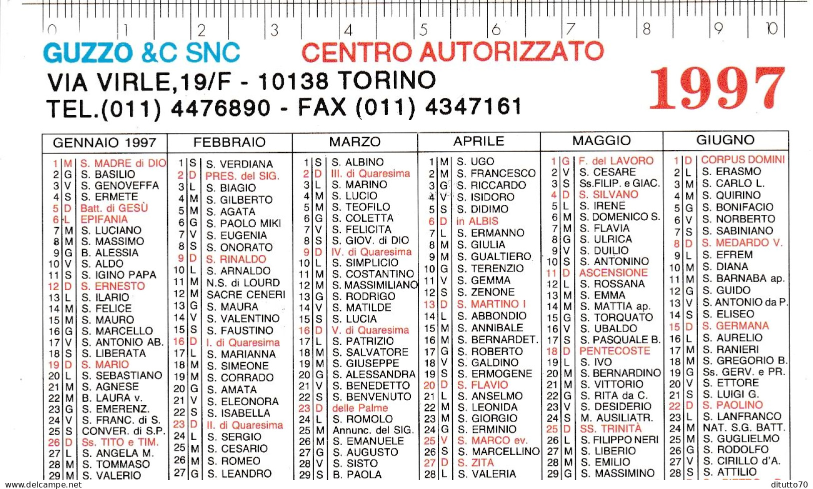 Calendarietto - Guzzo E Csnc - Torino - Anno 1997 - Tamaño Pequeño : 1991-00