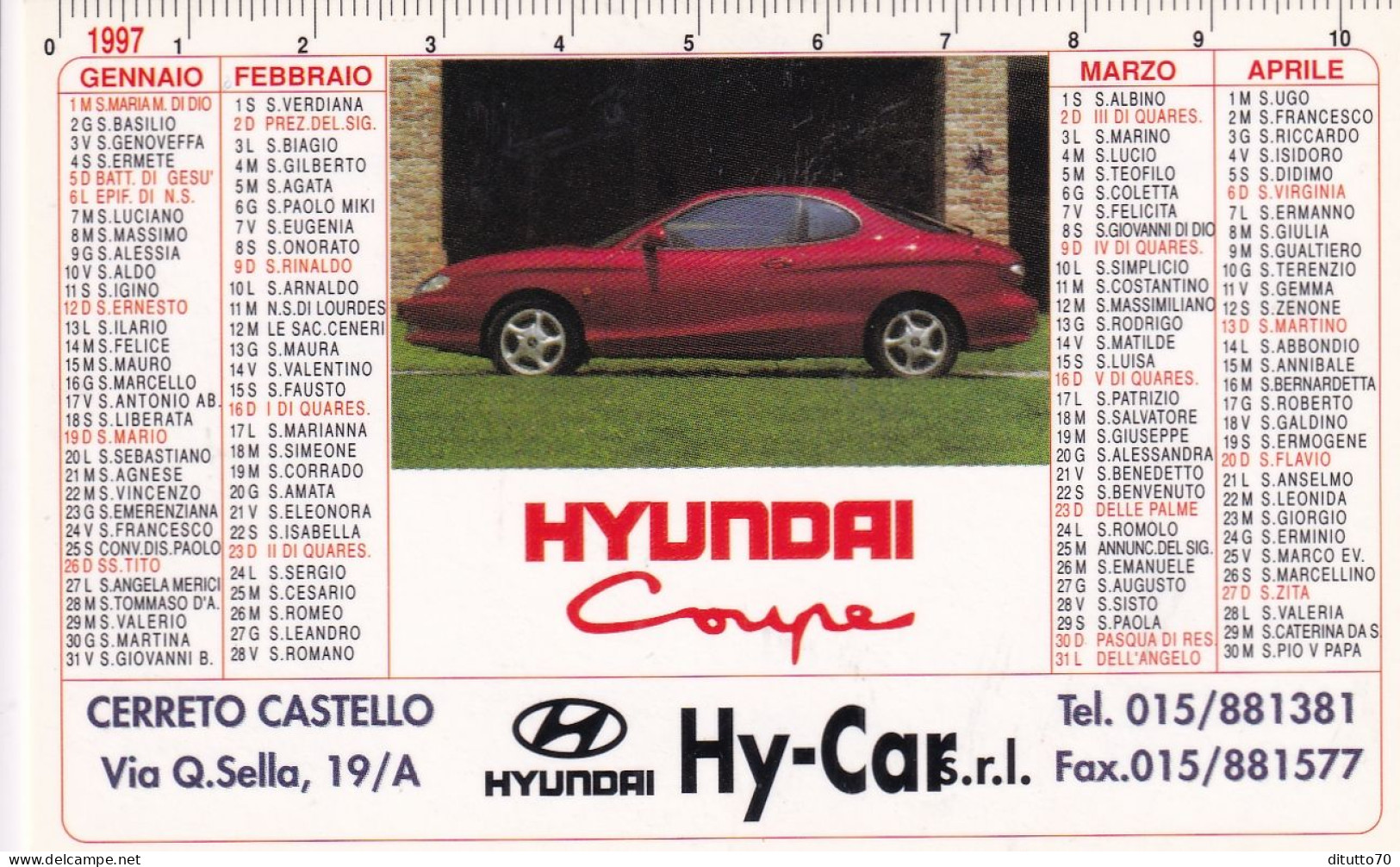 Calendarietto - Hyundai - Hy Car - Cerreto Castello - Anno 1997 - Formato Piccolo : 1991-00