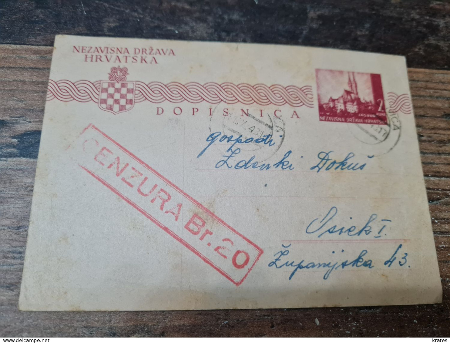 Postcard - Croatia, NDH, Cenzura - Croatie