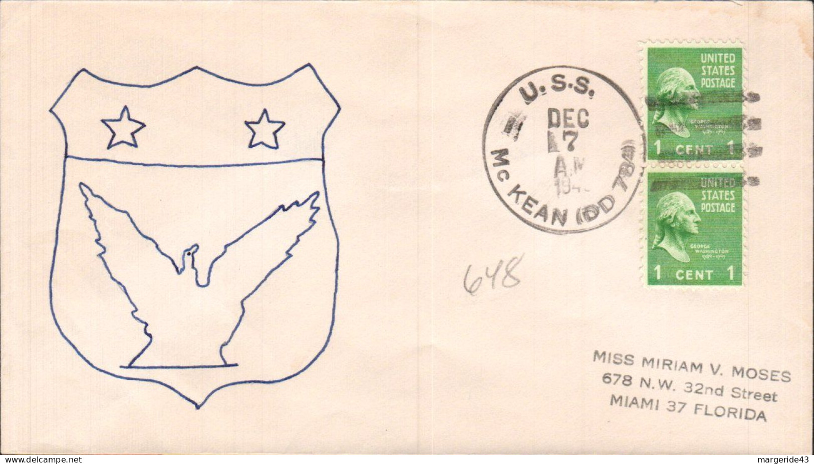 USA ETATS UNIS PLI DU NAVIRE U S S Mc KEAN 1946 - Storia Postale