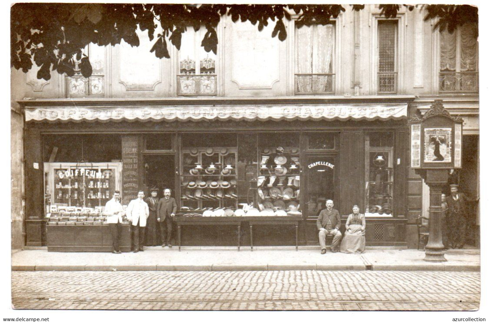 Devanture De Coiffure-parfumerie-chapellerie . Carte Photo Animée Non Située - Geschäfte