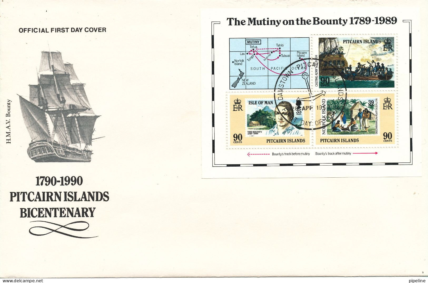 Pitcairn Islands FDC 28-4-1989 H.M.A.V. Bounty Souvenir Sheet 3 X 90 Cents The Mutiny On The Bounty - Pitcairn