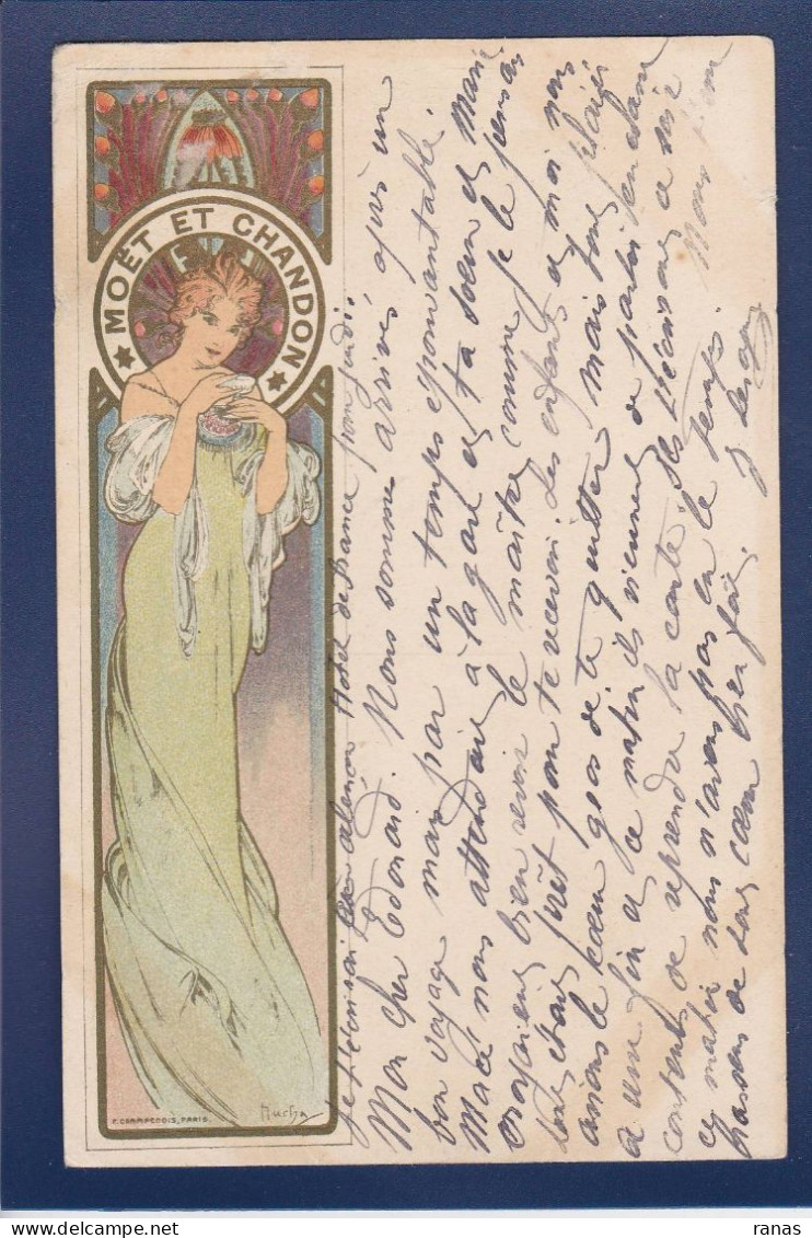 CPA MUCHA Alphonse Art Nouveau Femme Women Voir Dos Publicité Champagne Moet Et Chandon - Mucha, Alphonse