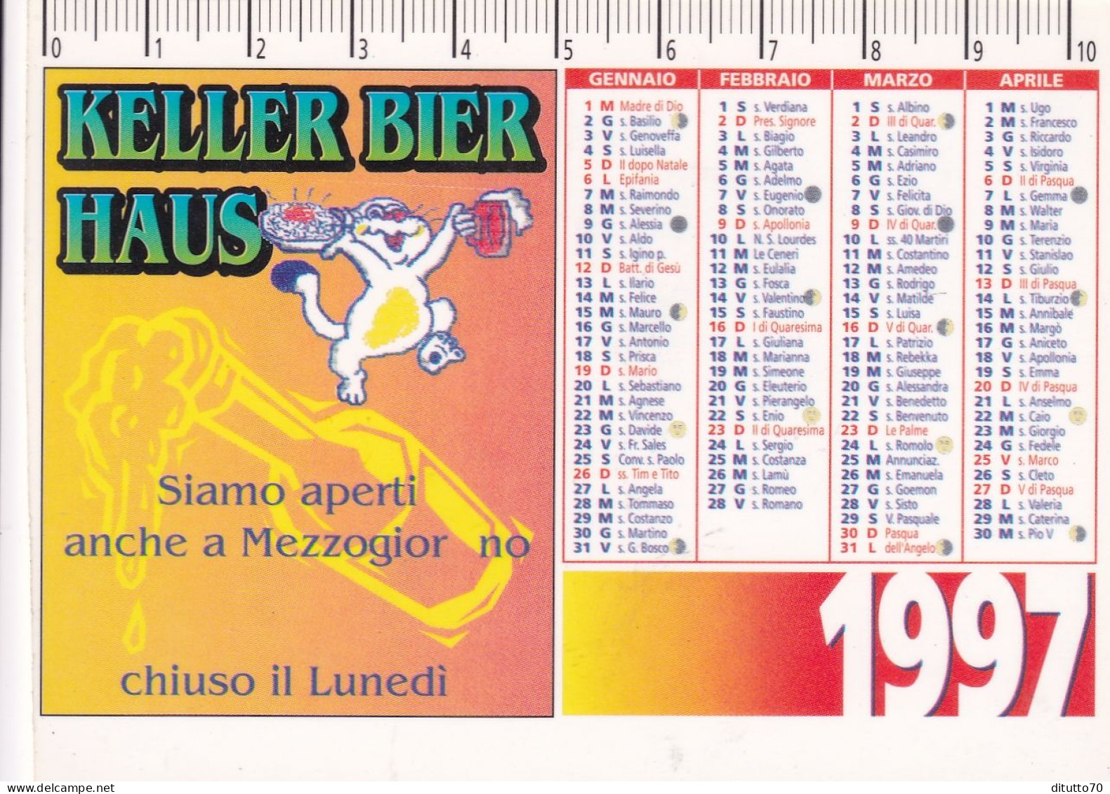 Calendarietto - Keller Bier Haus - Sommariva Del Bosco - Cuneo - Anno 1997 - Kleinformat : 1991-00