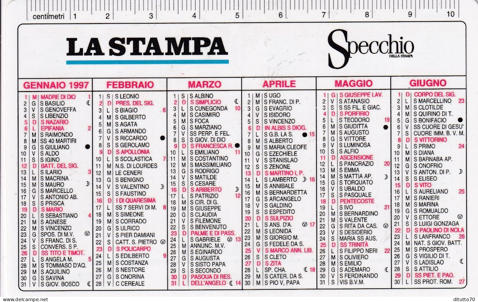 Calendarietto - La Stampa - Anno 1997 - Formato Piccolo : 1991-00