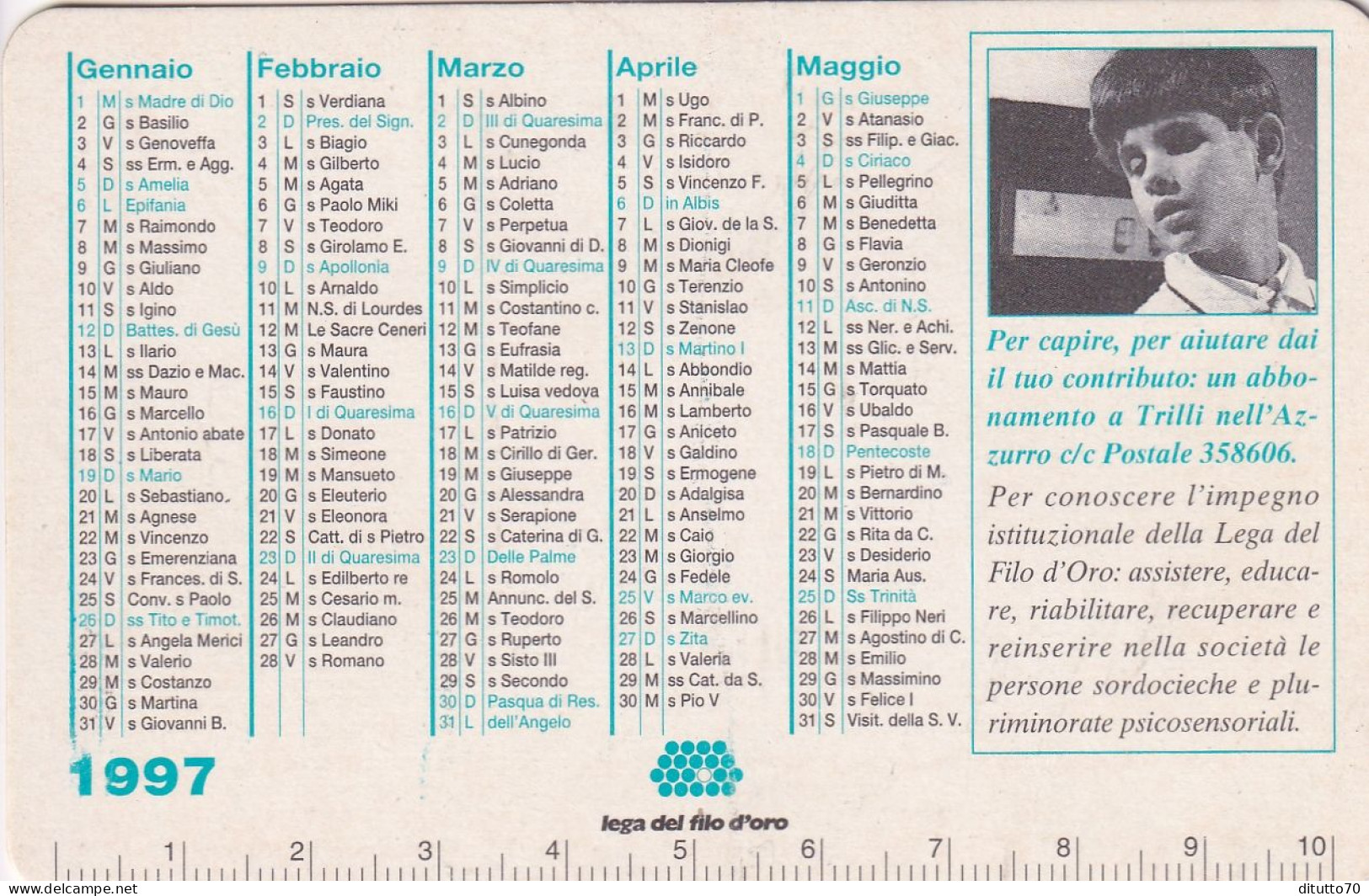 Calendarietto - Lega Dl Filo D'oro - Osimo - Ancona - Anno 1997 - Formato Piccolo : 1991-00