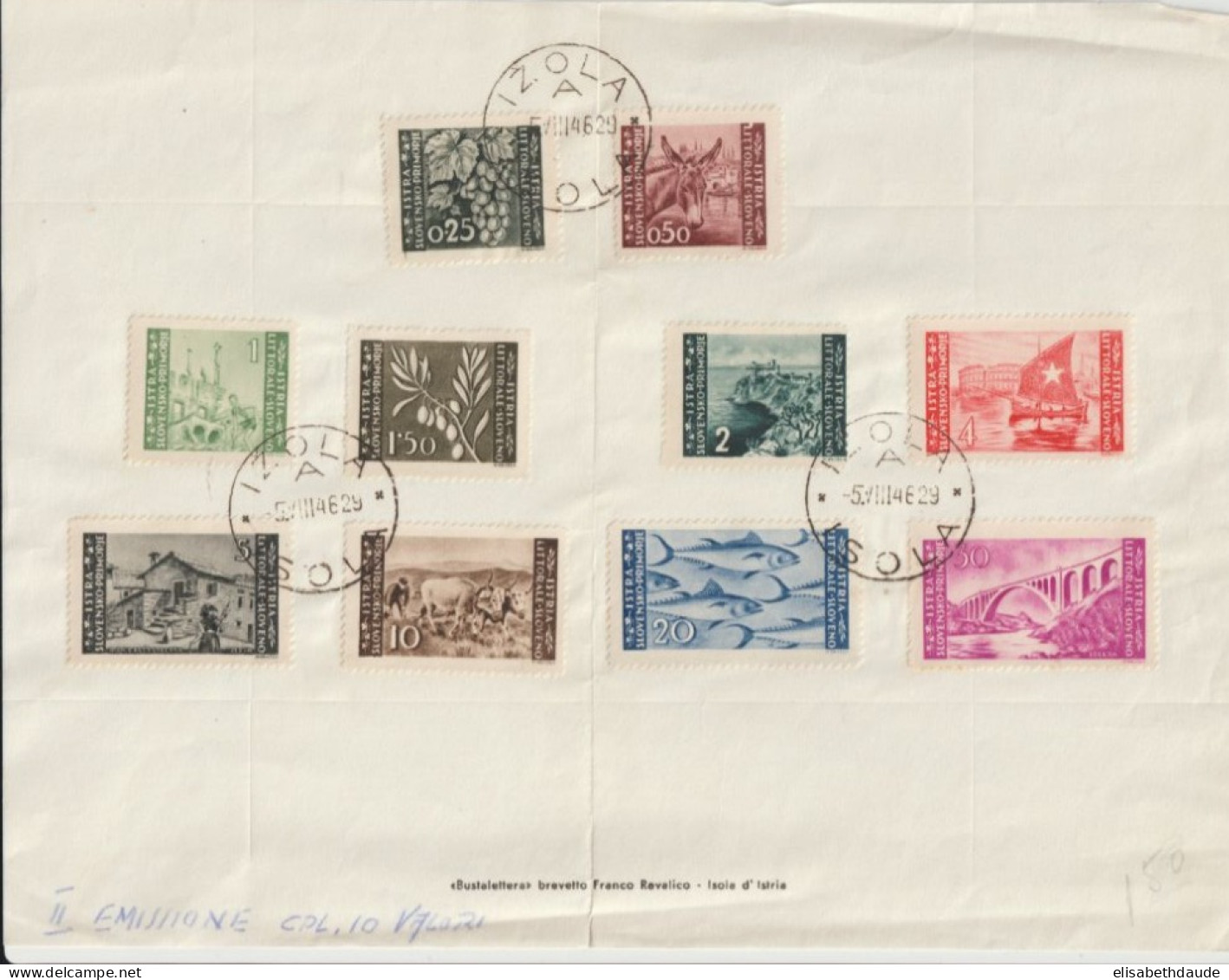 1946 - ISTRIA - 2° EMISSION / SERIE COMPLETE OBLITEREE IZOLA "A" SUR FEUILLE - Yugoslavian Occ.: Slovenian Shore