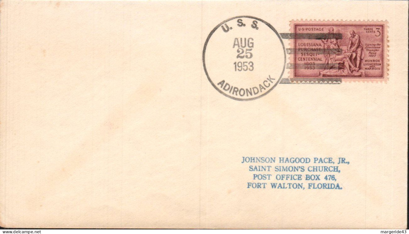 USA ETATS UNIS PLI DU NAVIRE U S S ADIRONDACK 1953 - Storia Postale