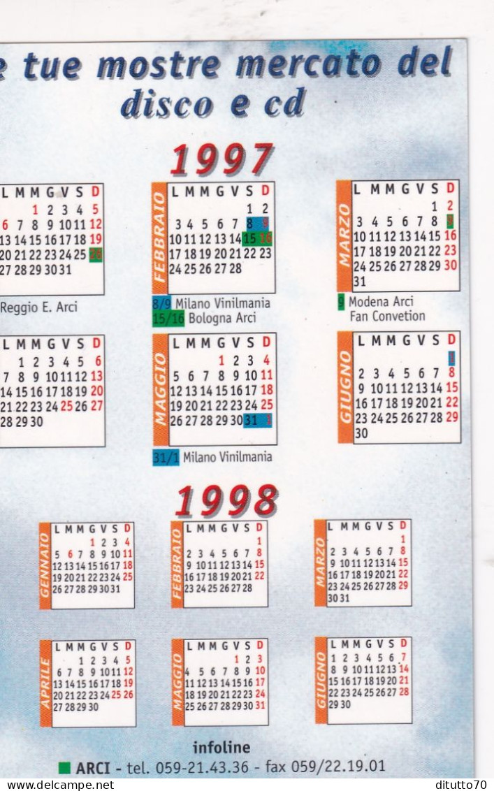 Calendarietto - Mostra Mercato Del Disco - ARCI - Vinilmania - Anno 1997 - Formato Piccolo : 1991-00