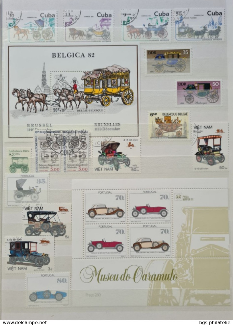 Collection de timbres sur le thème des moyens de transports.