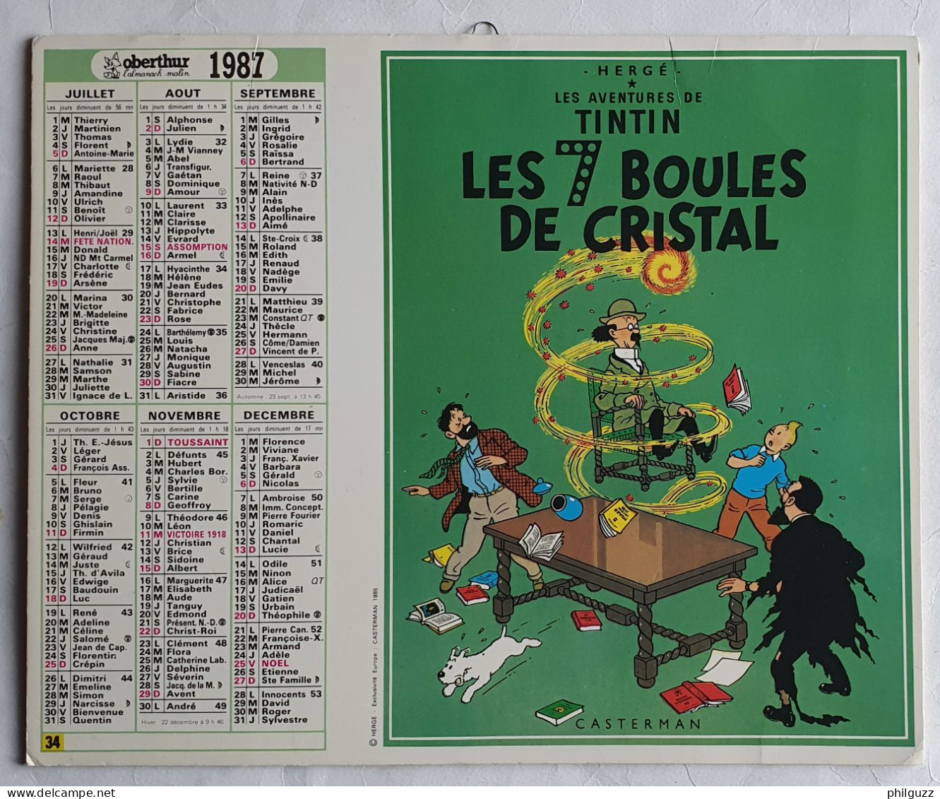 CALENDRIER OBERTHUR TINTIN 1987 Hergé - Agendas & Calendarios