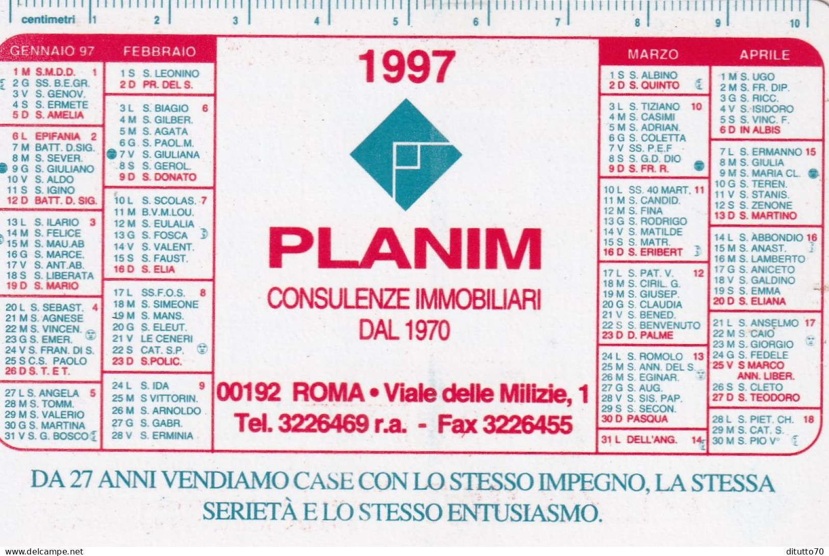 Calendarietto - Planim - Consulenza Immobiliari - Roma - Anno 1997 - Formato Piccolo : 1991-00