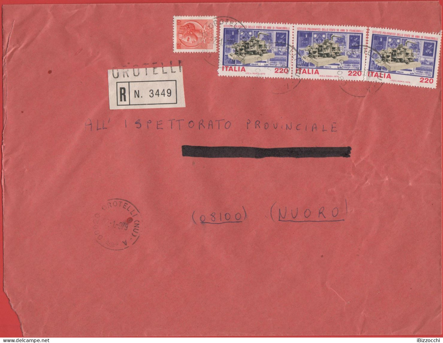 ITALIA - Storia Postale Repubblica - 1979 - 3x 220 50º Anniversario Dei Primi Francobolli Stampati All'istituto Poligraf - 1971-80: Marcophilie