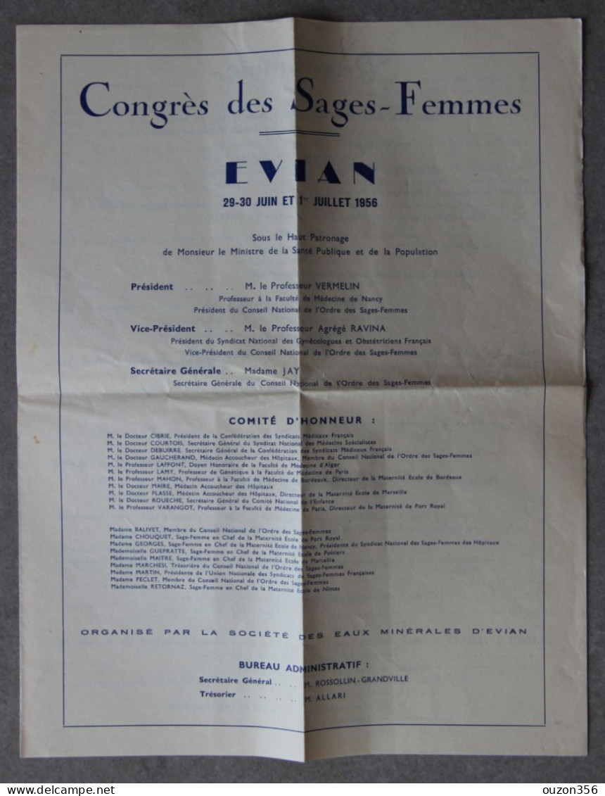 Evian-les-Bains (Haute-Savoie), Congrès Des Sages-femmes, Programme, 1956 - Collections